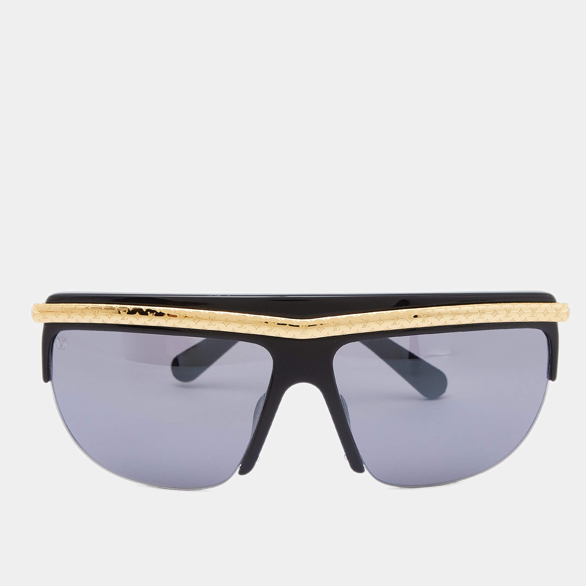 Louis Vuitton Black & Gold/Black Z0952E Rectangle Sunglasses