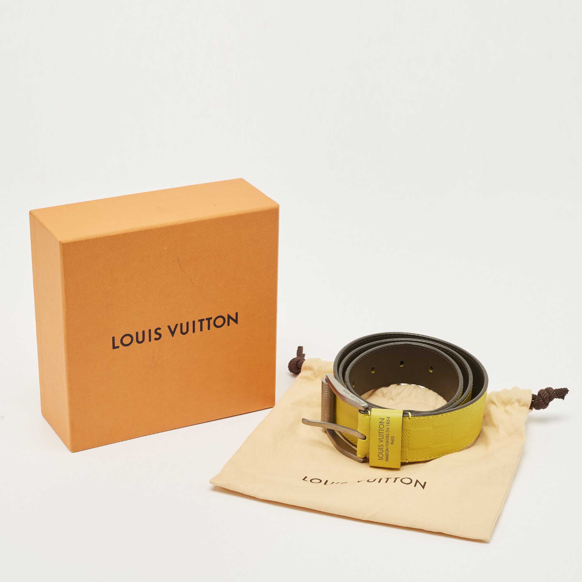 Louis Vuitton Lime Damier Embossed Leather Buckle Belt 90cm