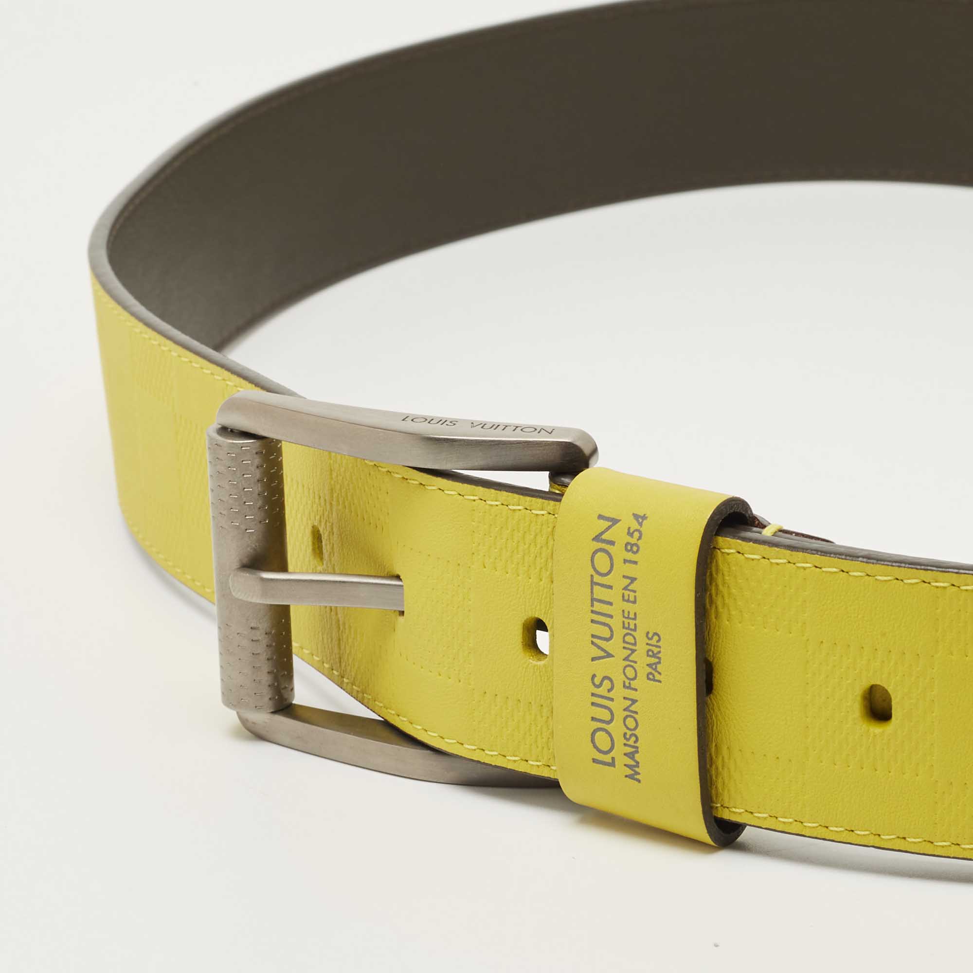 Louis Vuitton Lime Damier Embossed Leather Buckle Belt 90CM Louis