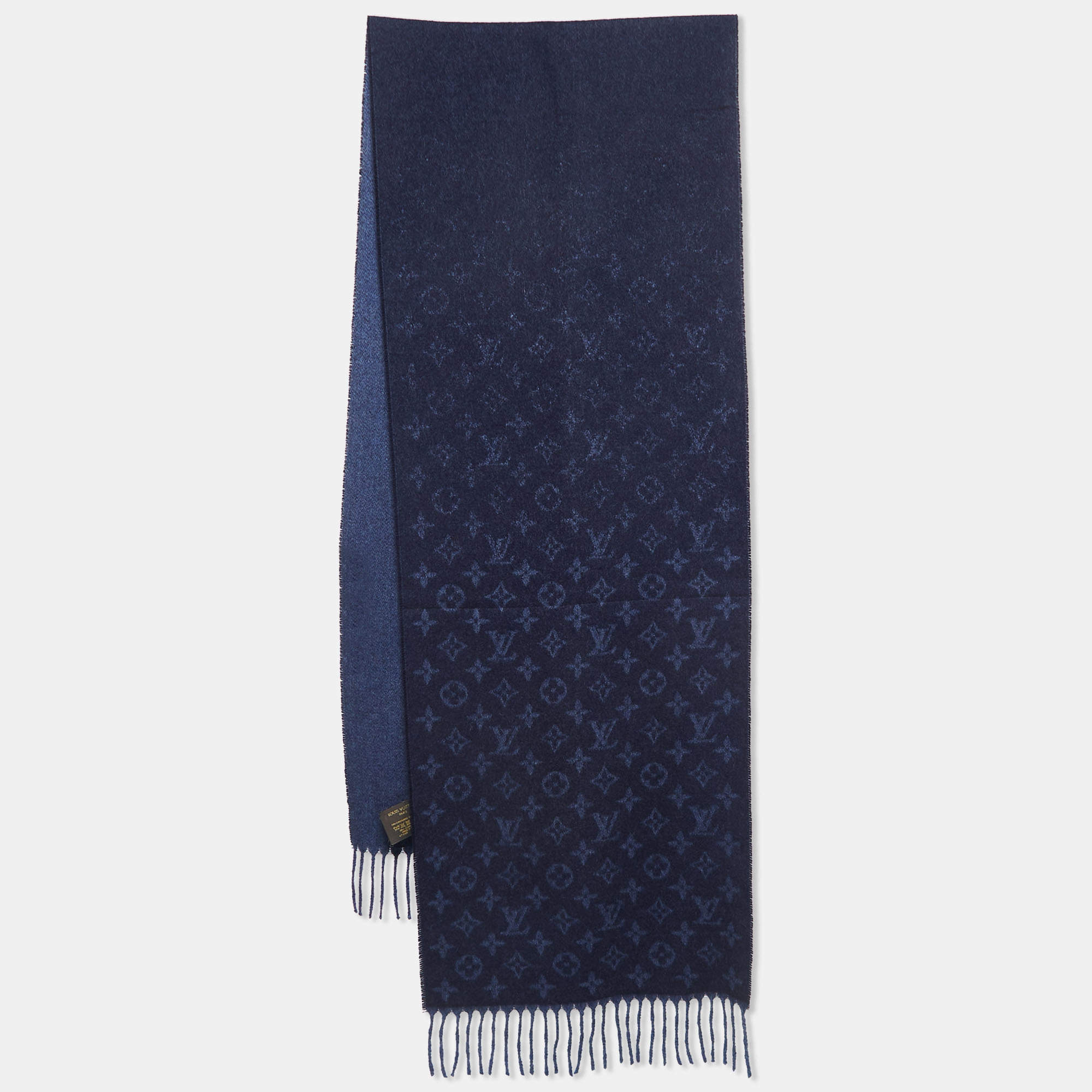Pre Owned Louis Vuitton Navy Blue Monogram Gradient Cashmere & Wool Scarf