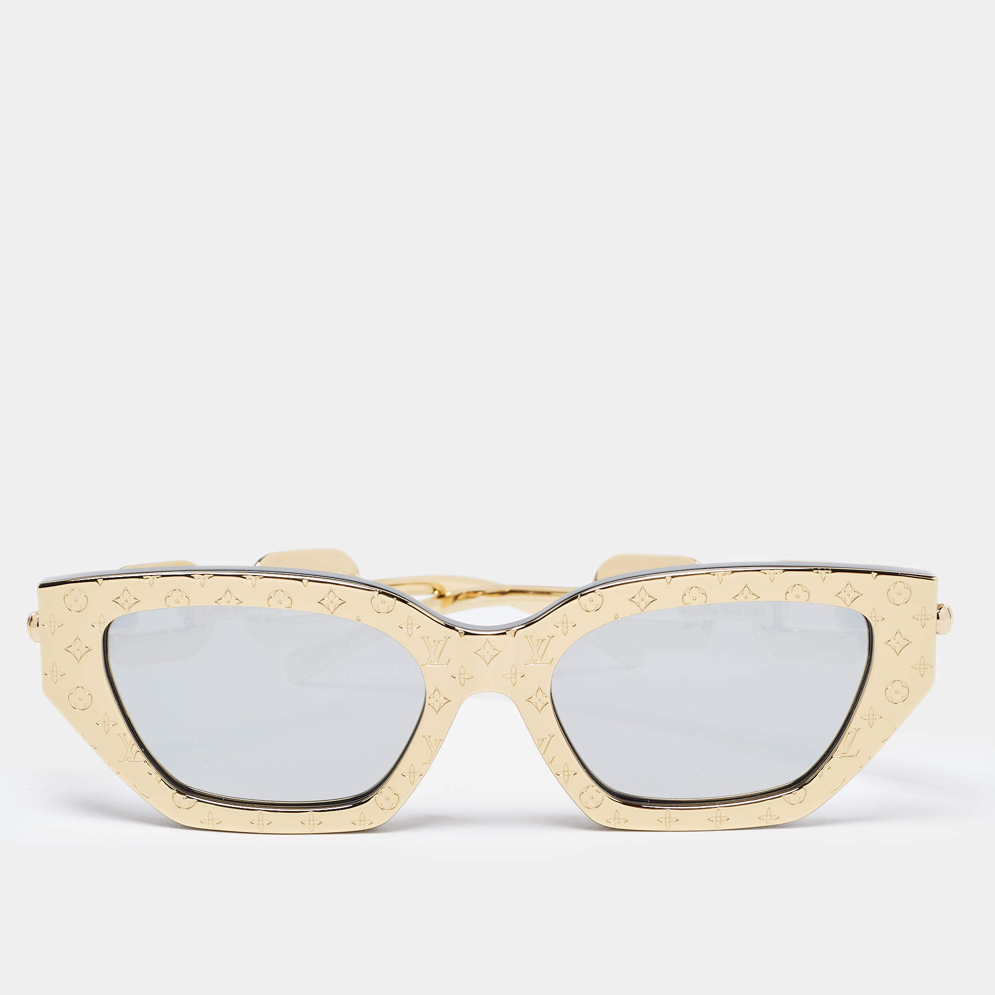 Pre Owned Louis Vuitton Gold/Black Mirrored Monogram Metal LV Edge Sunglasses