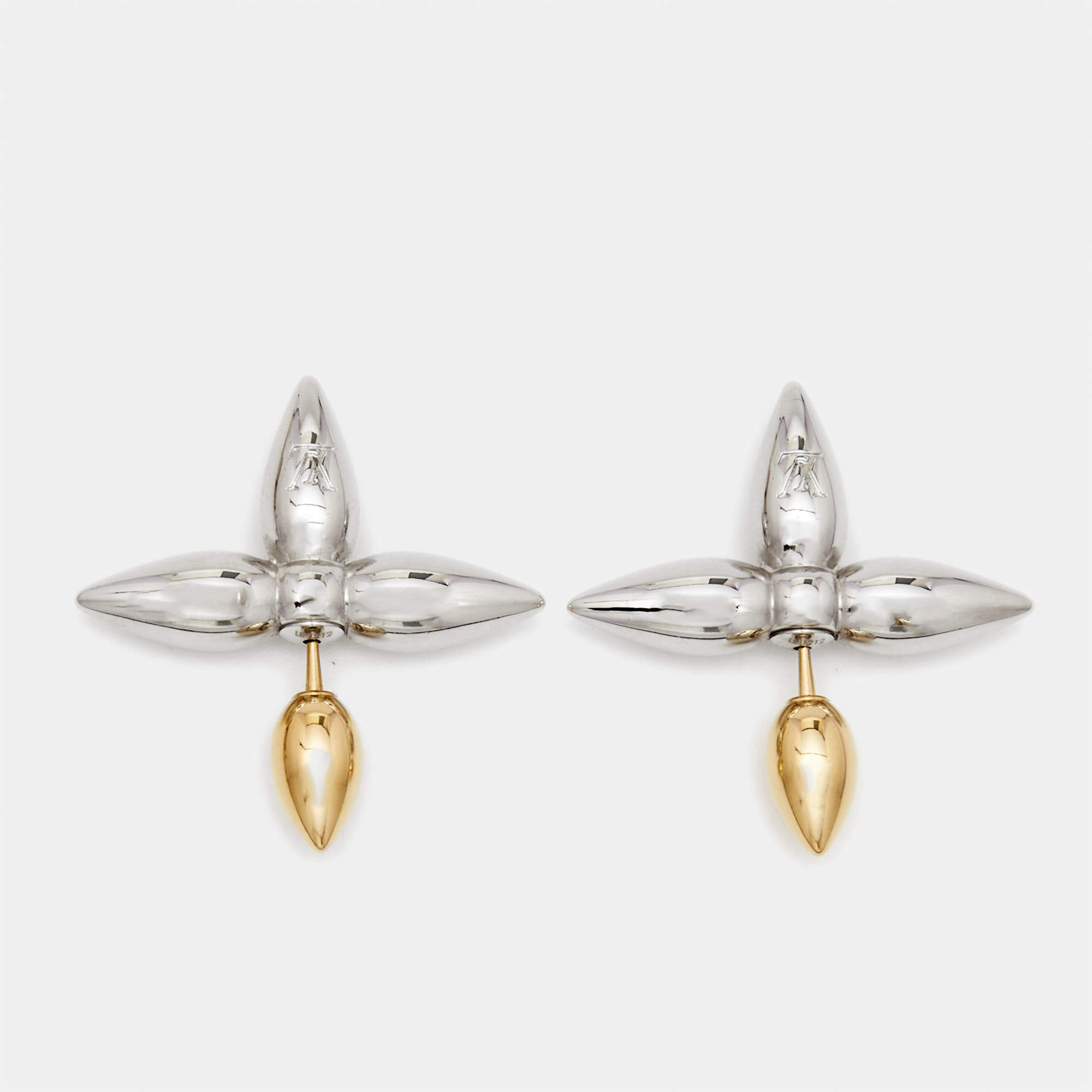Pre Owned Louis Vuitton Louisette Macro Two Tone Earrings