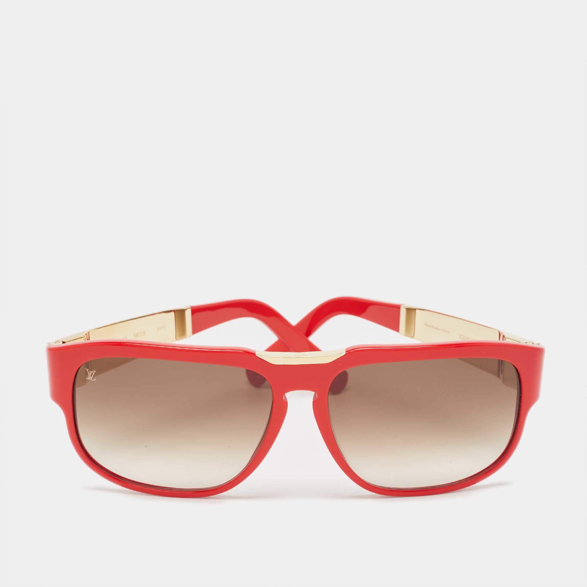 Pre Owned Louis Vuitton Red/Gold Gradient Z0432W Attirance Square Sunglasses