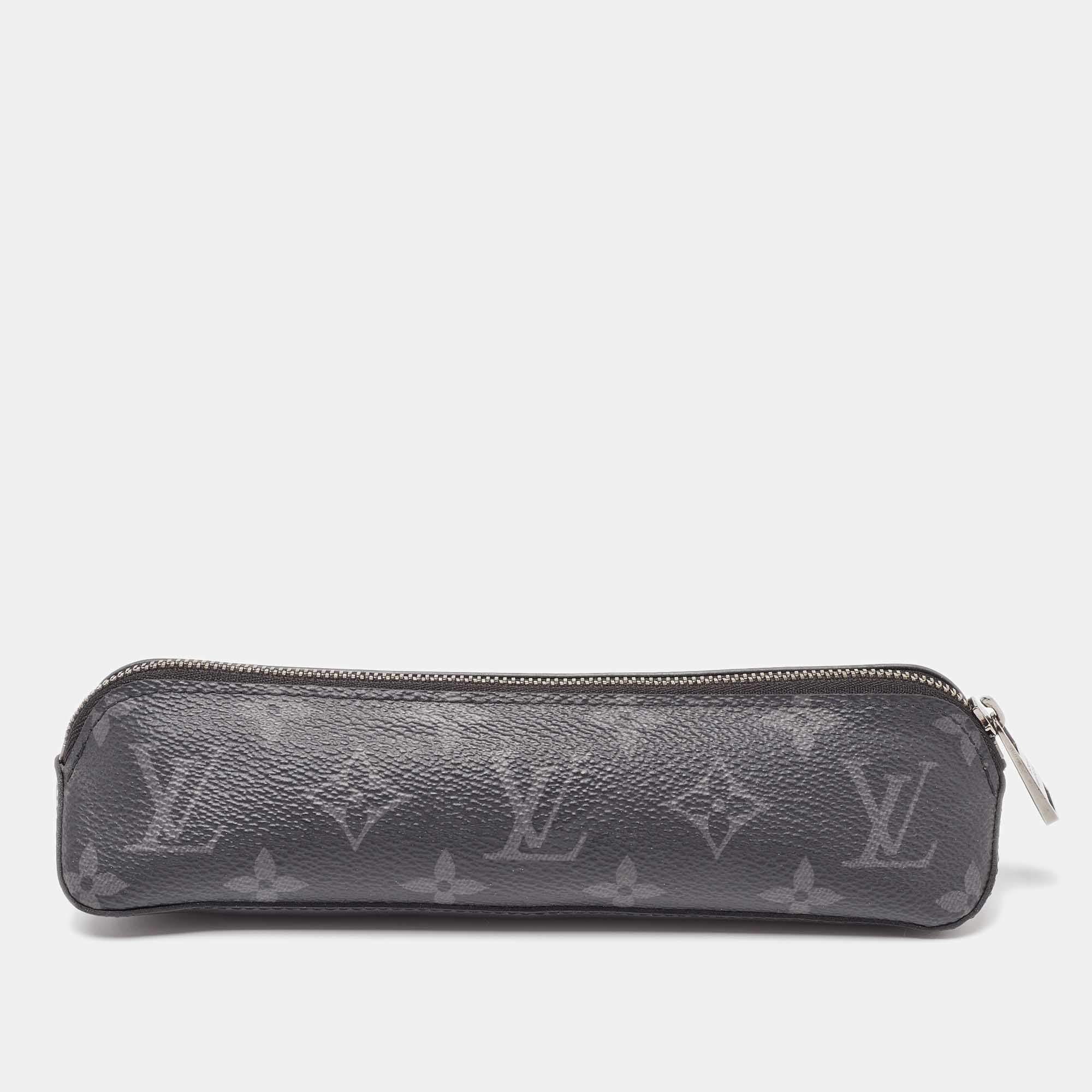 Pre Owned Louis Vuitton Black Leather and Monogram Eclipse Canvas Elizabeth Pencil Pouch 