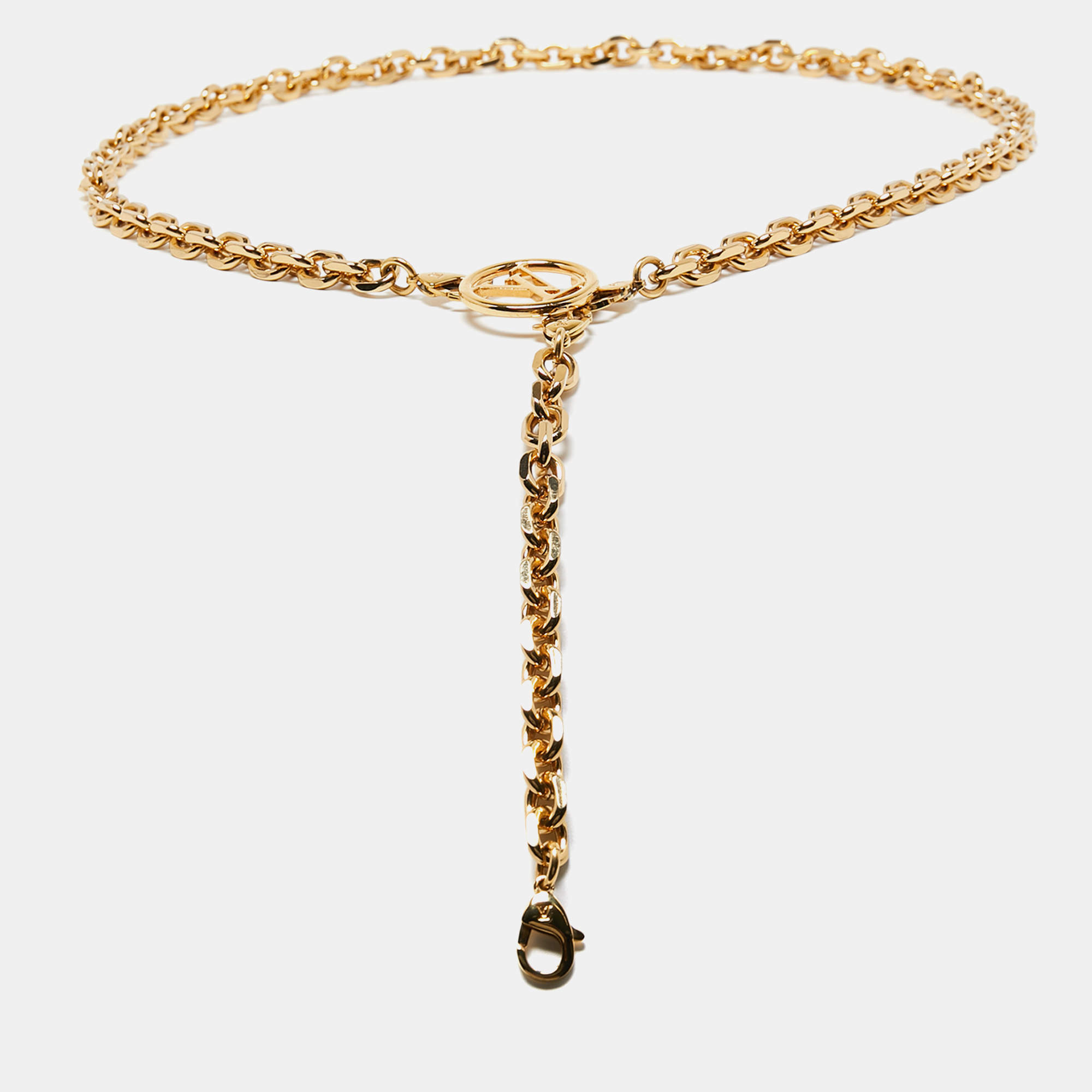 Pre Owned Louis Vuitton Gold Chain Link LV Logo Wrap Waist Belt 