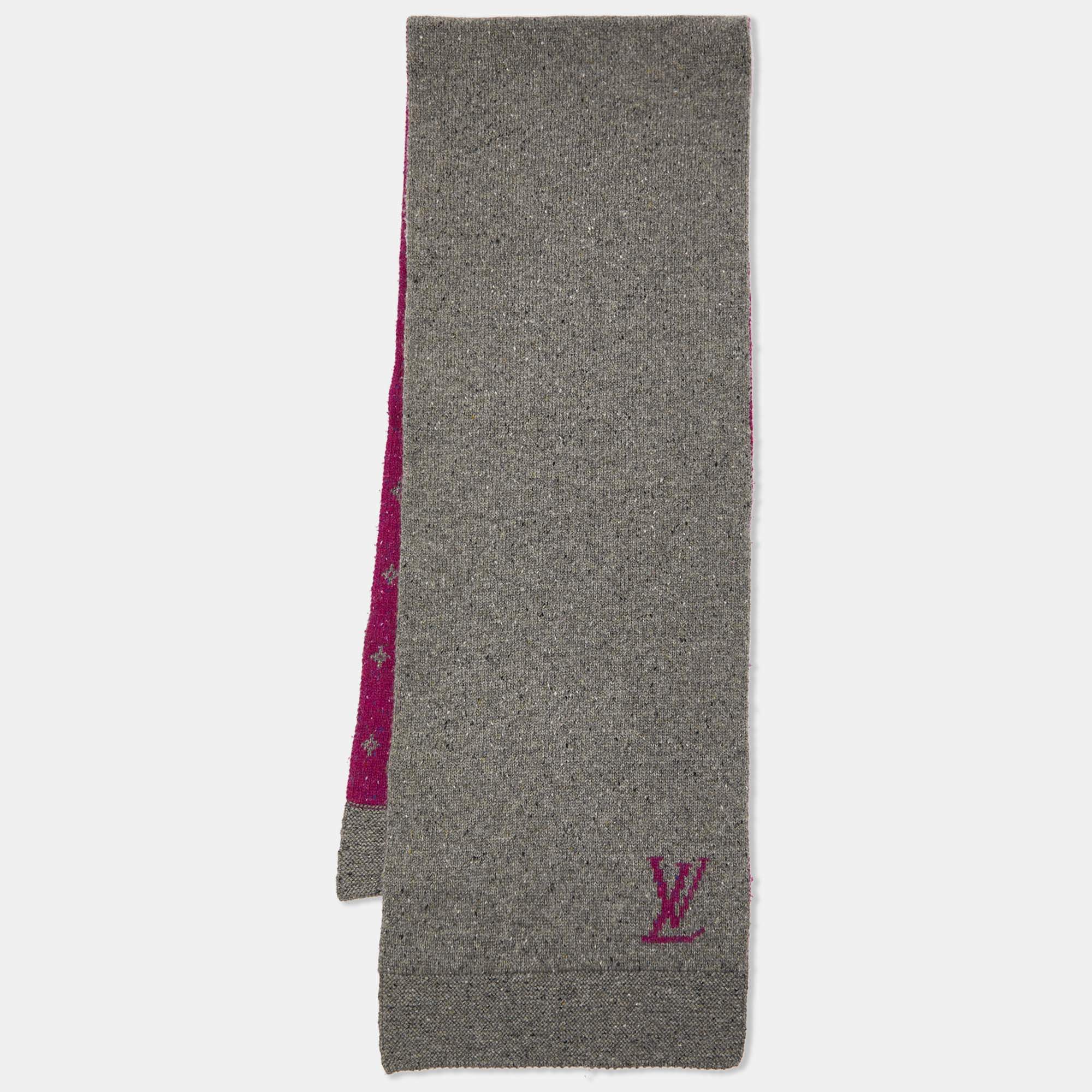 Louis Vuitton Grey/Purple Monogram Cashmere Blend Reversible Muffler