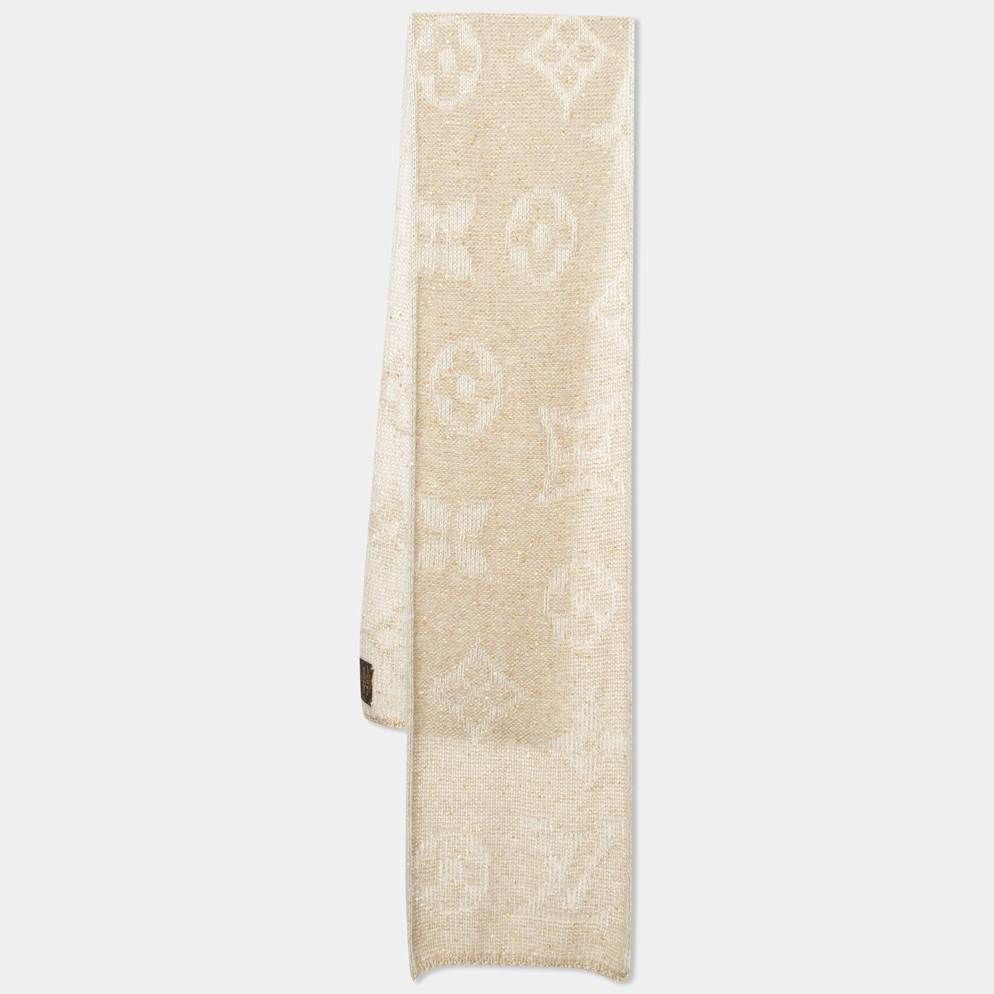 Louis Vuitton Beige Sequined Monogram Mohair Wool Blend Sunset Scarf