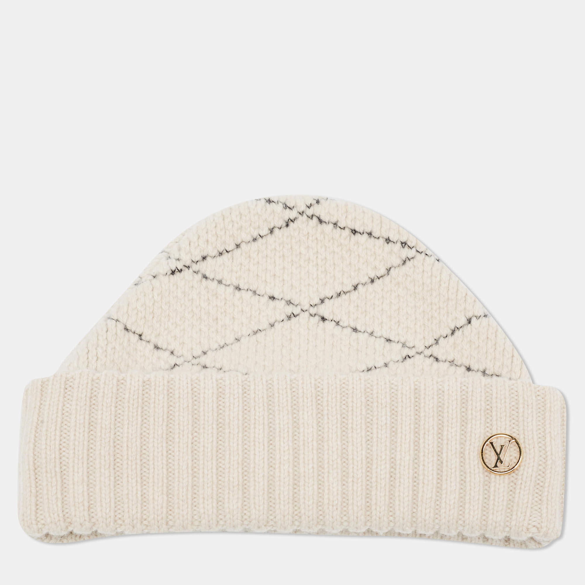 Louis Vuitton Cream Patterned Wool & Cashmere Beanie