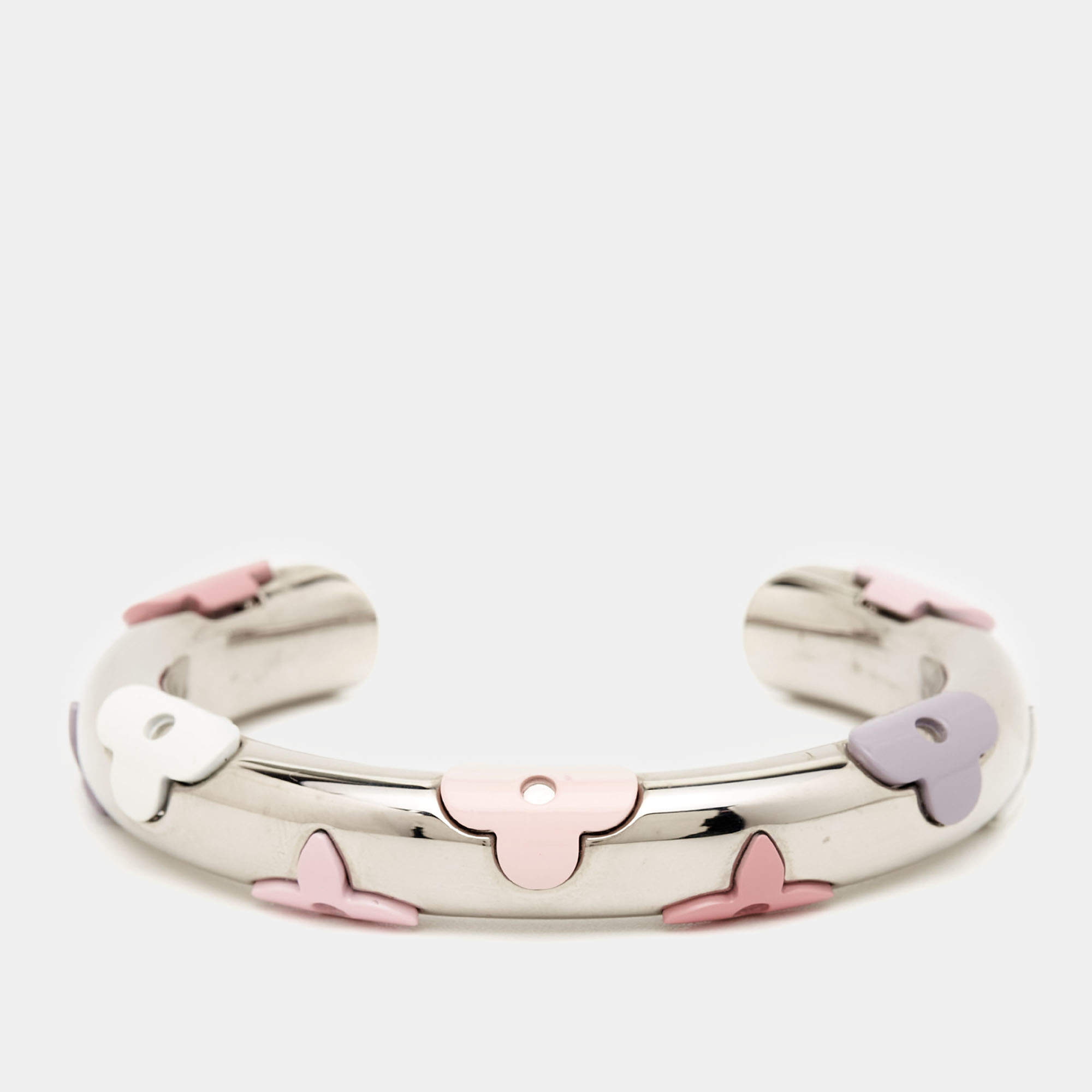 Pre Owned Louis Vuitton  Daily Monogram Resin Silver Tone Cuff Bracelet