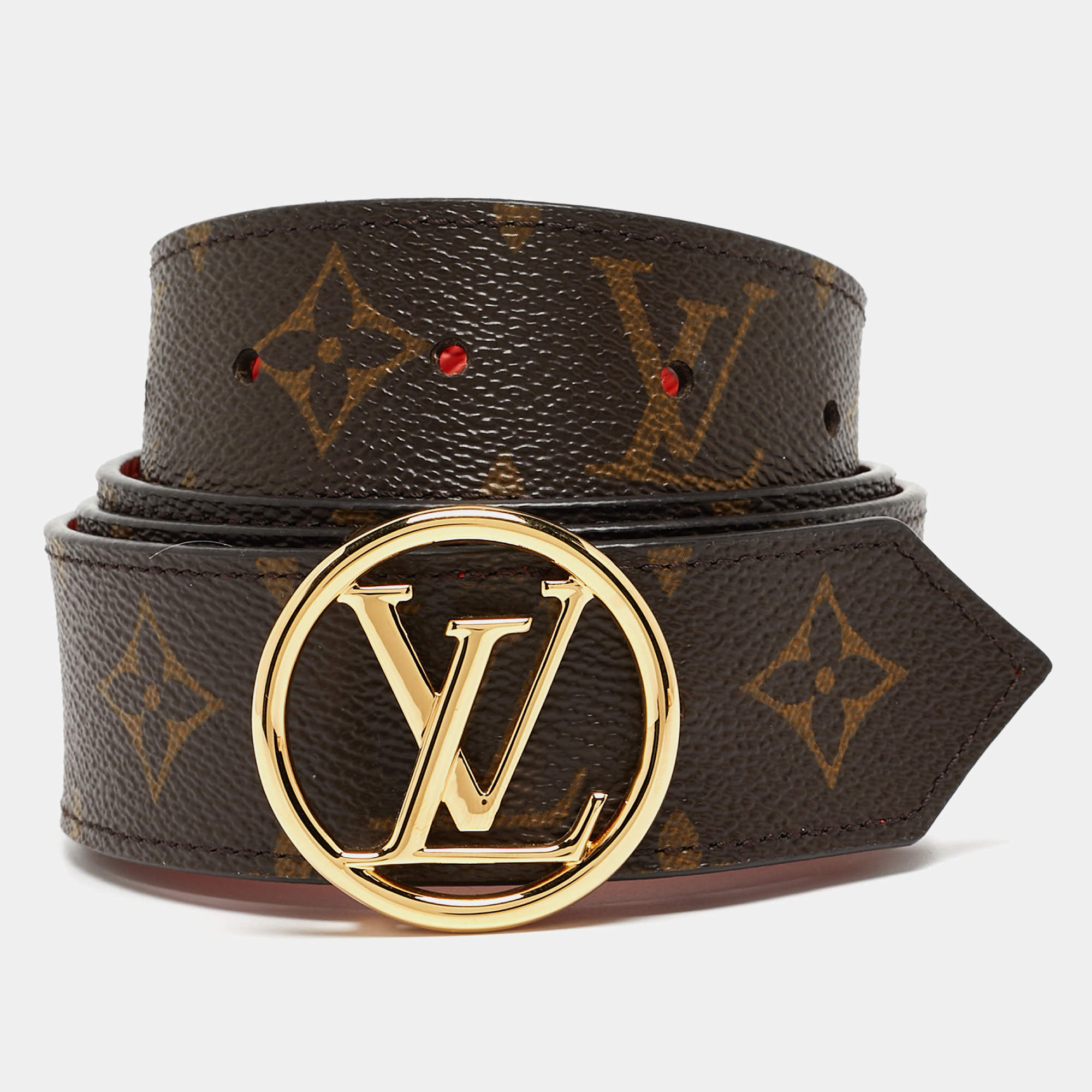 Louis Vuitton Coquelicot Epi Leather LV Circle Reversible Belt 85 CM