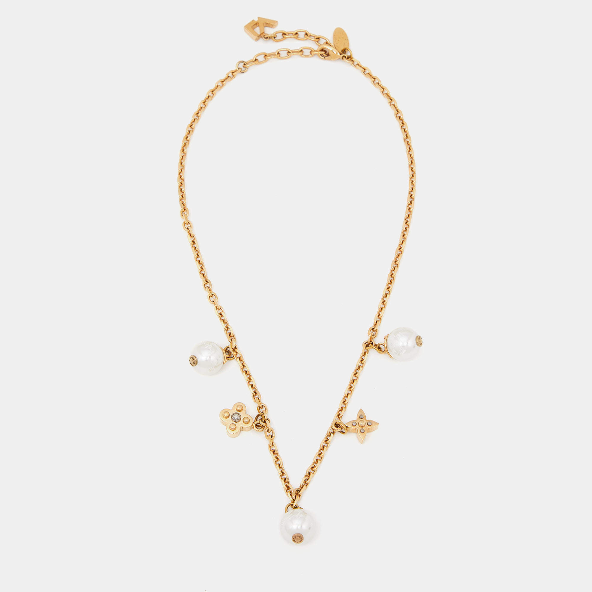 Pre Owned Louis Vuitton Faux Pearl Two Tone Necklace