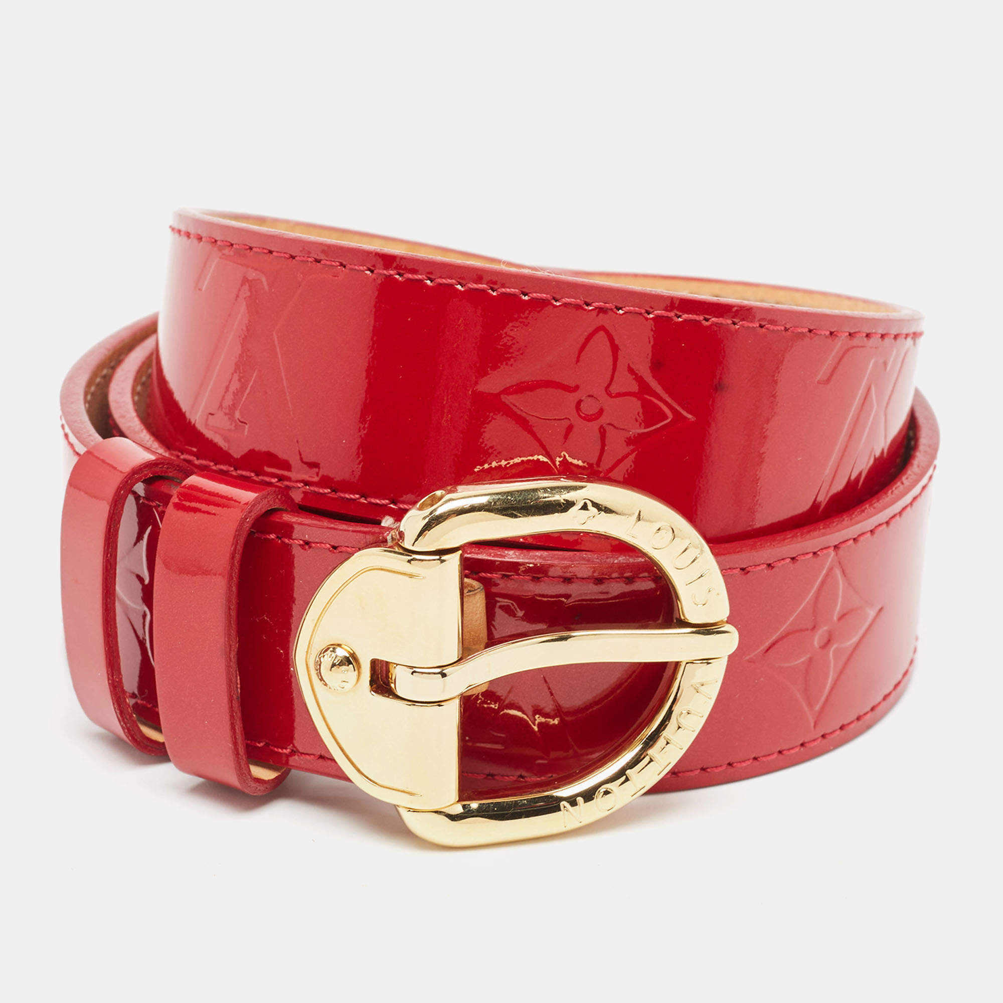 Pre Owned Louis Vuitton Red Monogram Vernis Ceinture Buckle Belt 80CM