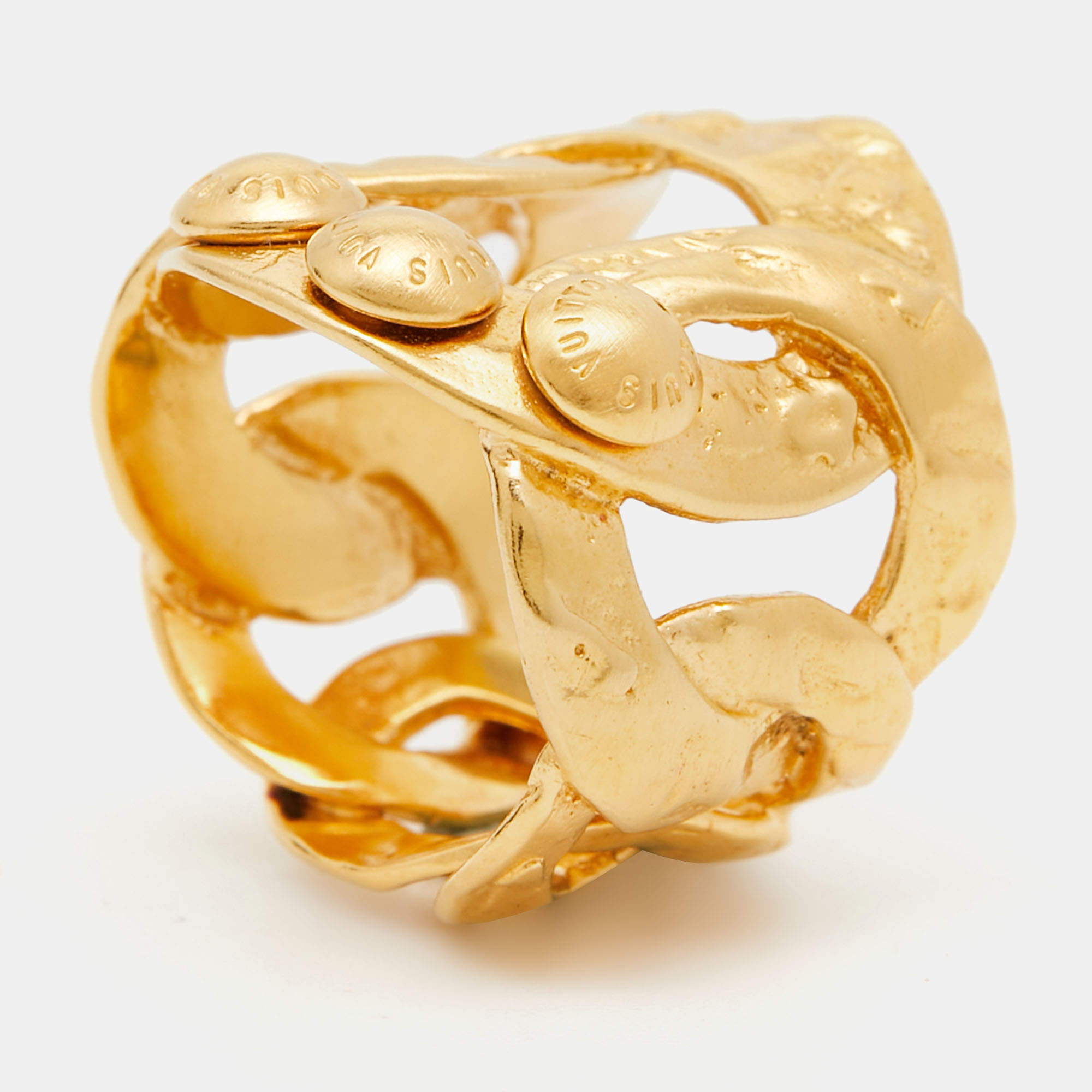 Pre Owned Louis Vuitton Martelé Gold Tone Ring Size 52.5 