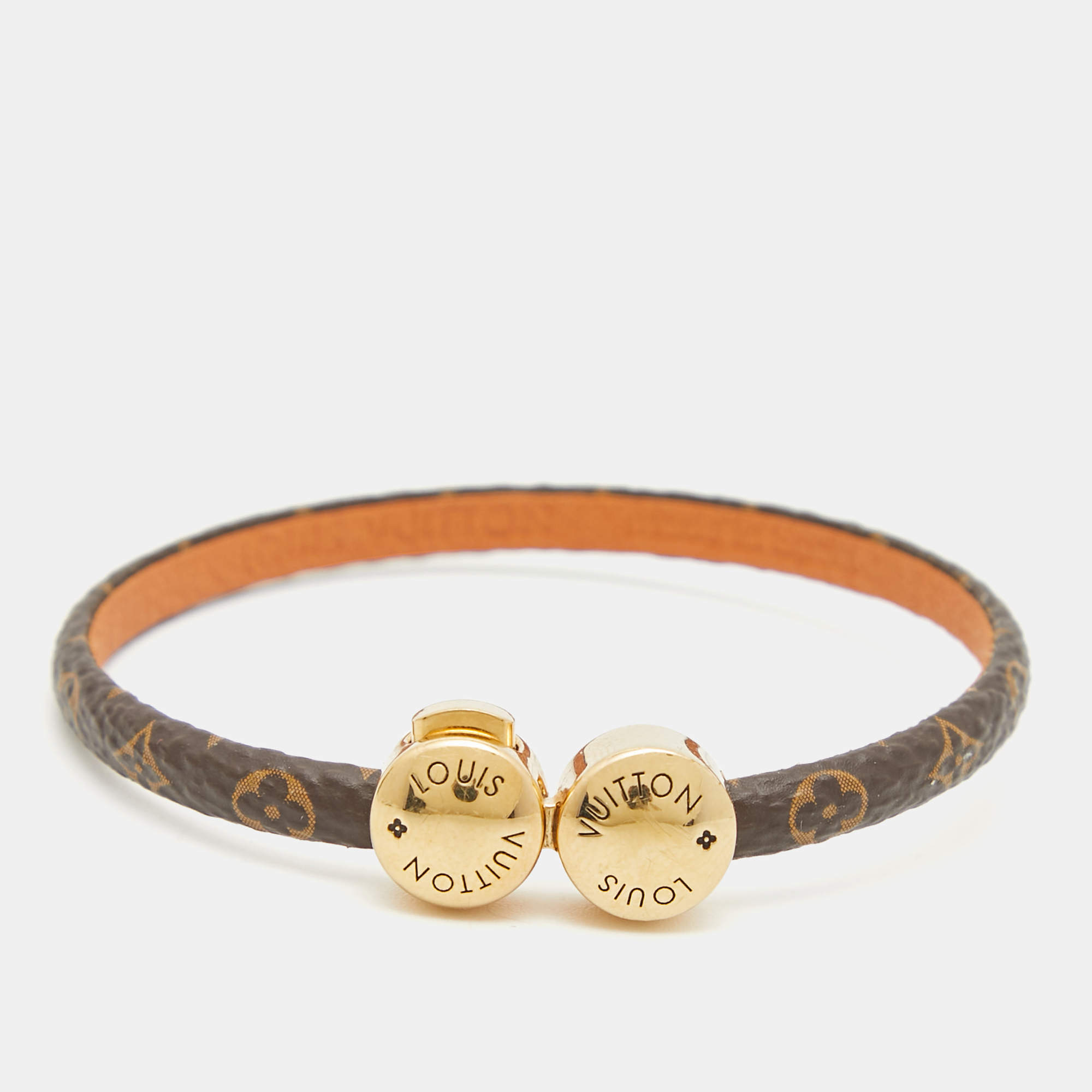 Pre Owned Louis Vuitton Brown Monogram Canvas Gold Tone Mini Historic Bracelet