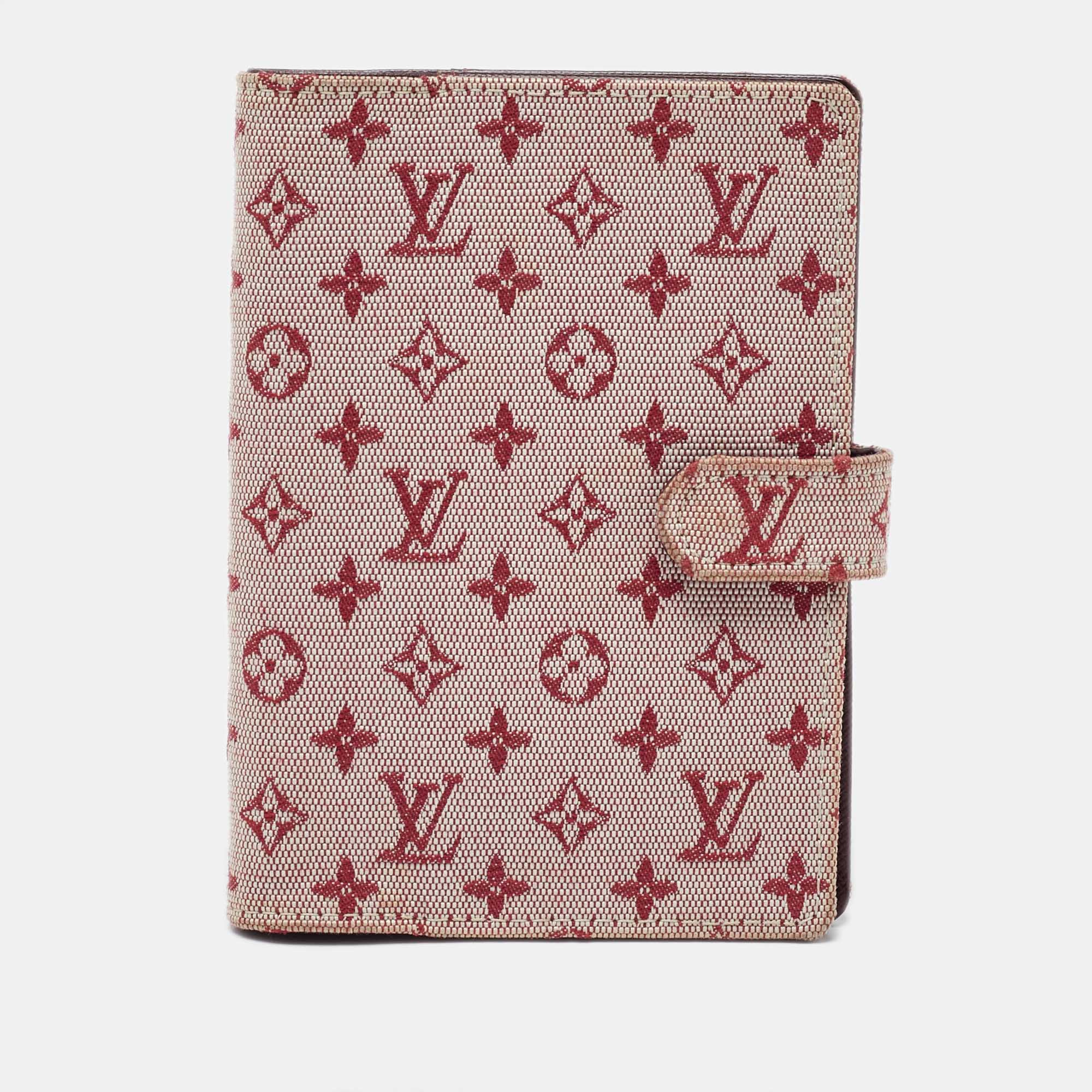 Pre Owned Louis Vuitton Cherry Mini Lin Canvas Small Ring Agenda PM Cover