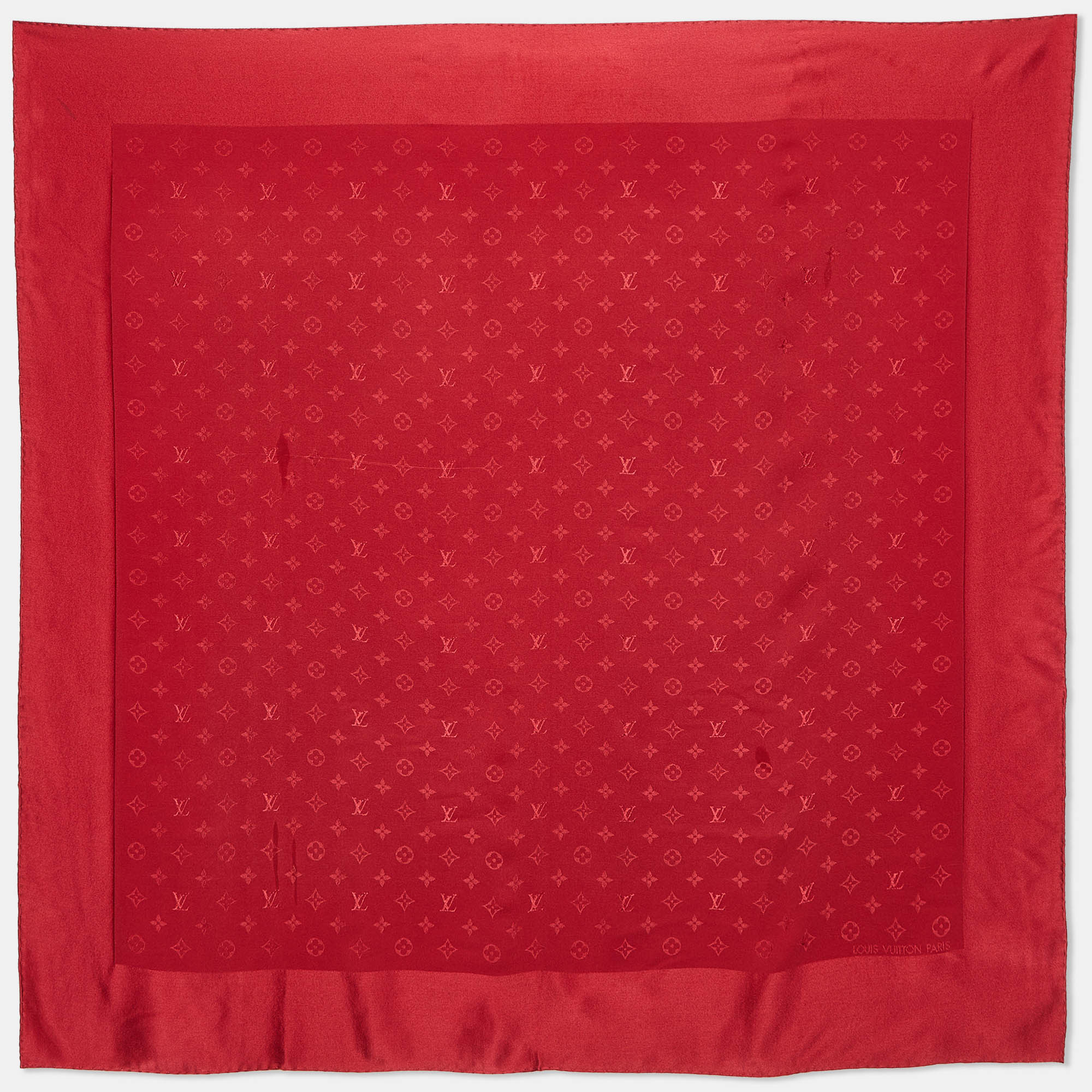 Pre Owned Louis Vuitton Red Monogram Silk Square Scarf