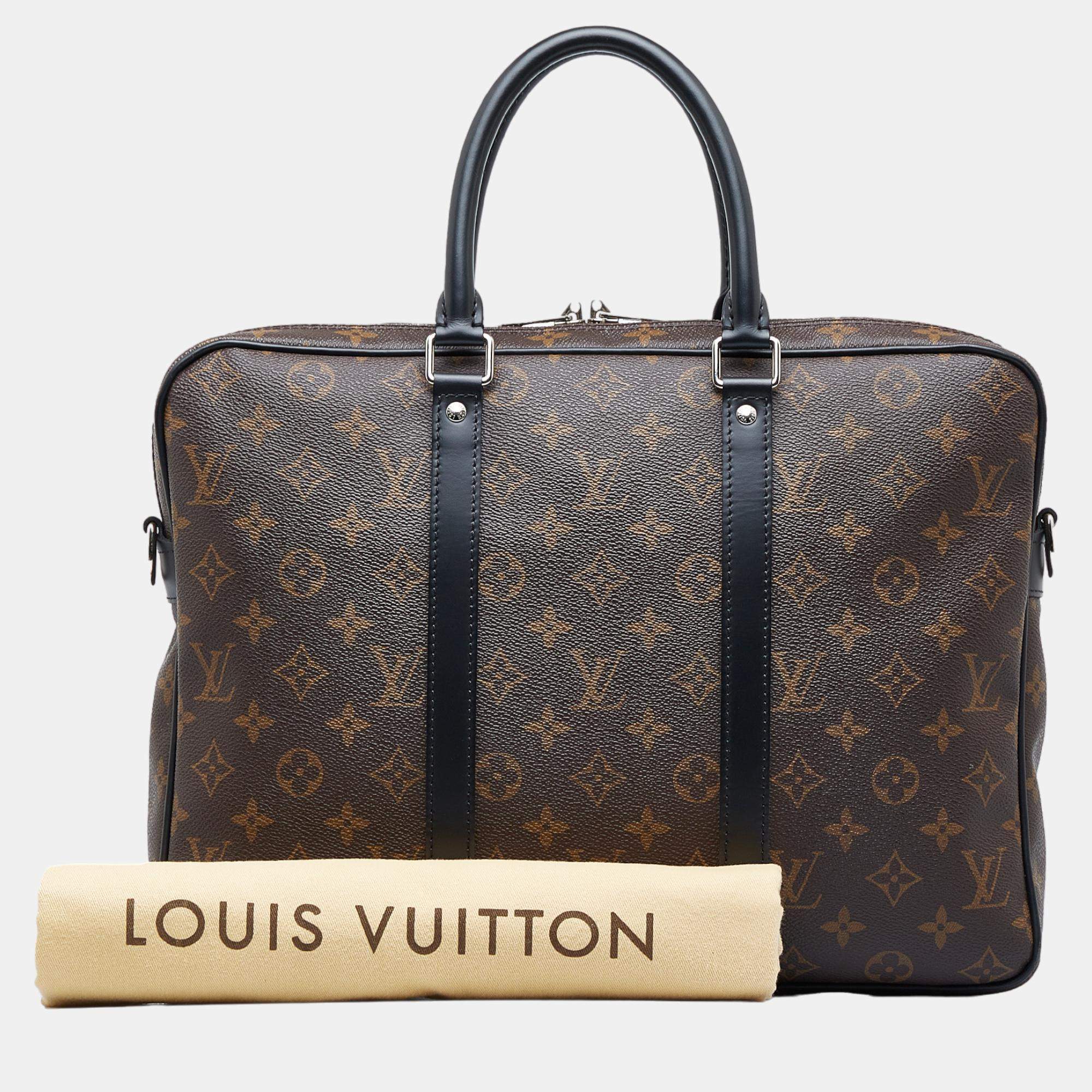 Louis Vuitton Briefcase Porte-Documents Voyage Monogram Macassar PM  Black/Brown in Coated Canvas/Leather with Silver-tone - US