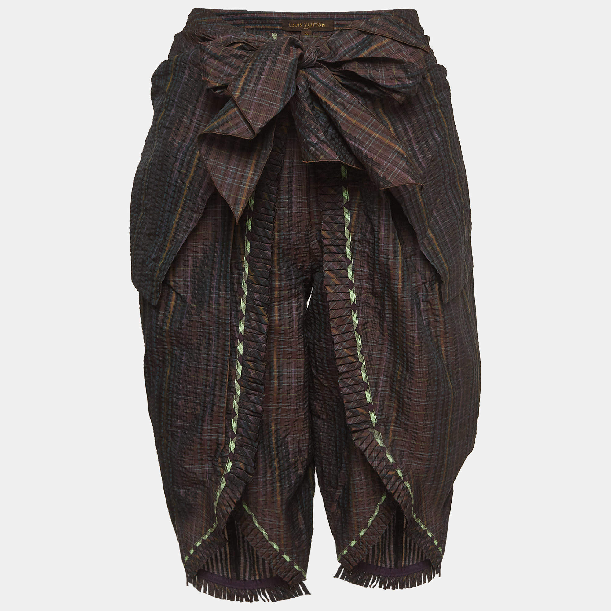 Louis Vuitton Multicolor Checkered Silk Blend Tie Detail Pants M