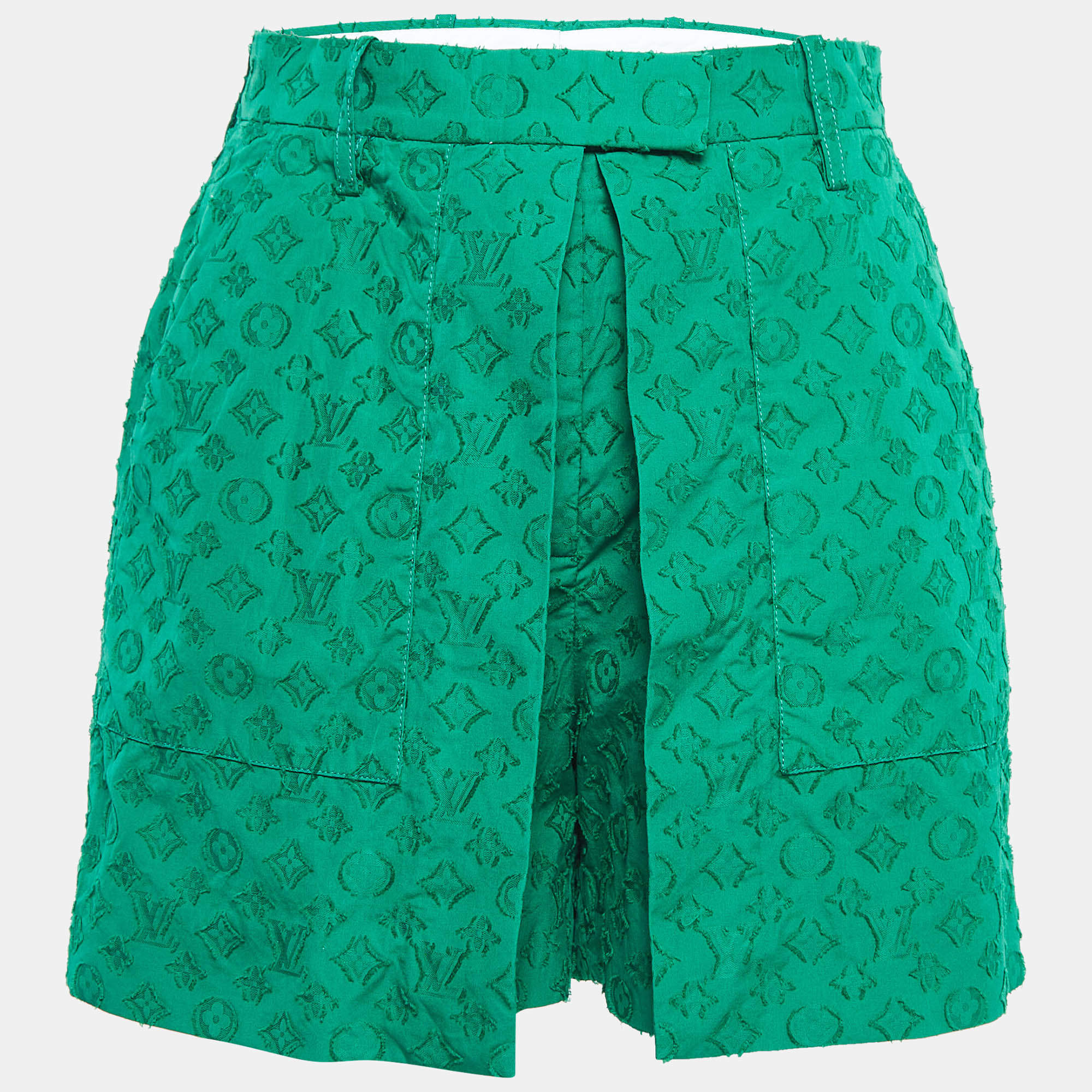 Louis Vuitton Green Textured Jacquard Draped Shorts M