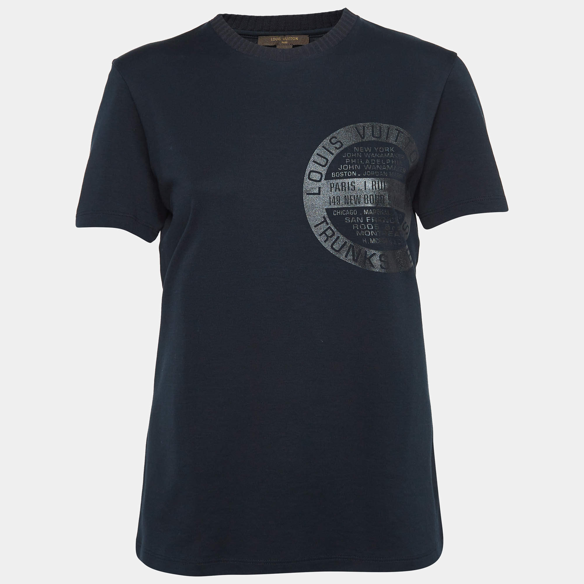 Louis Vuitton Black Logo Stamp Print Cotton Knit T-Shirt M