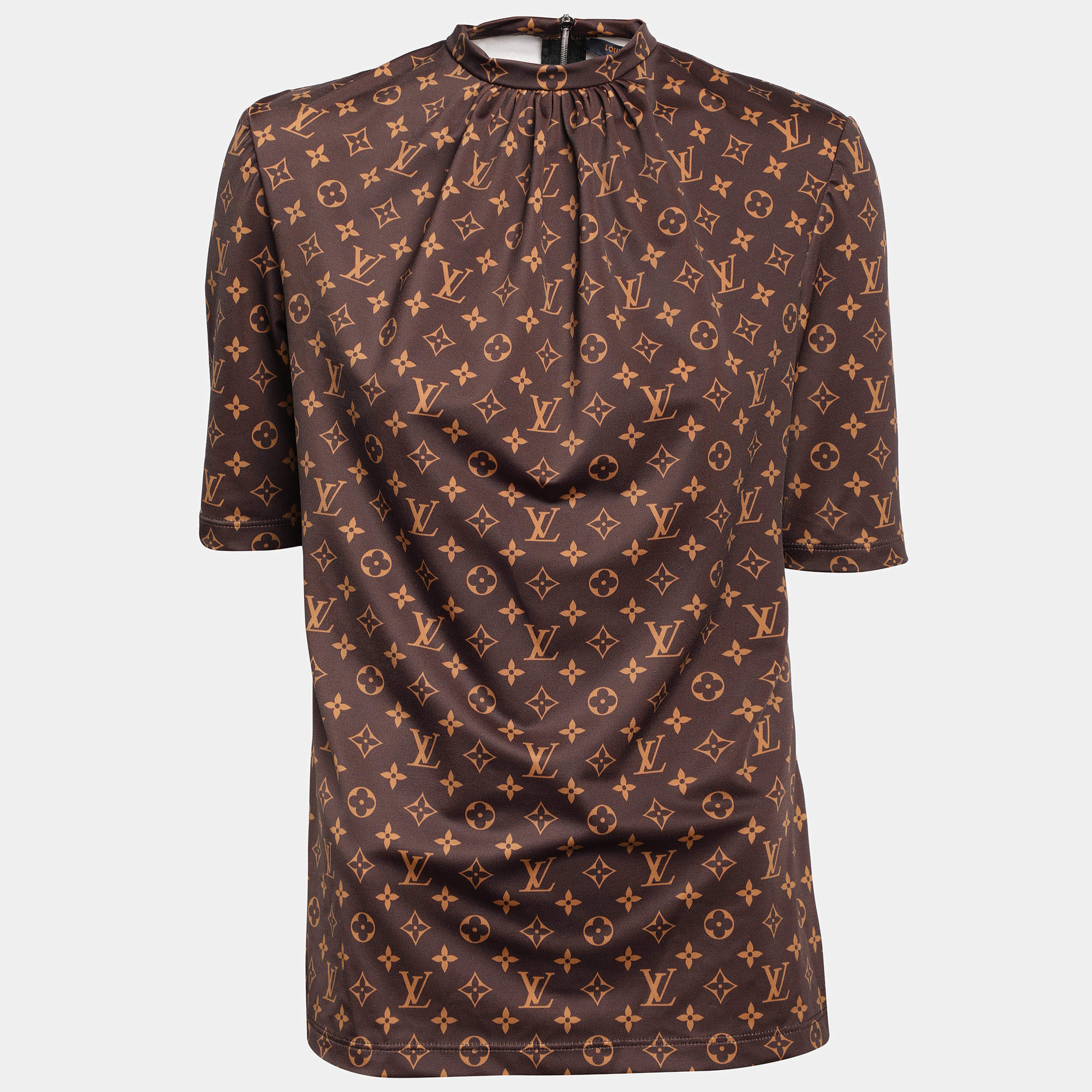 Louis Vuitton Brown Monogram Print Jersey Top S