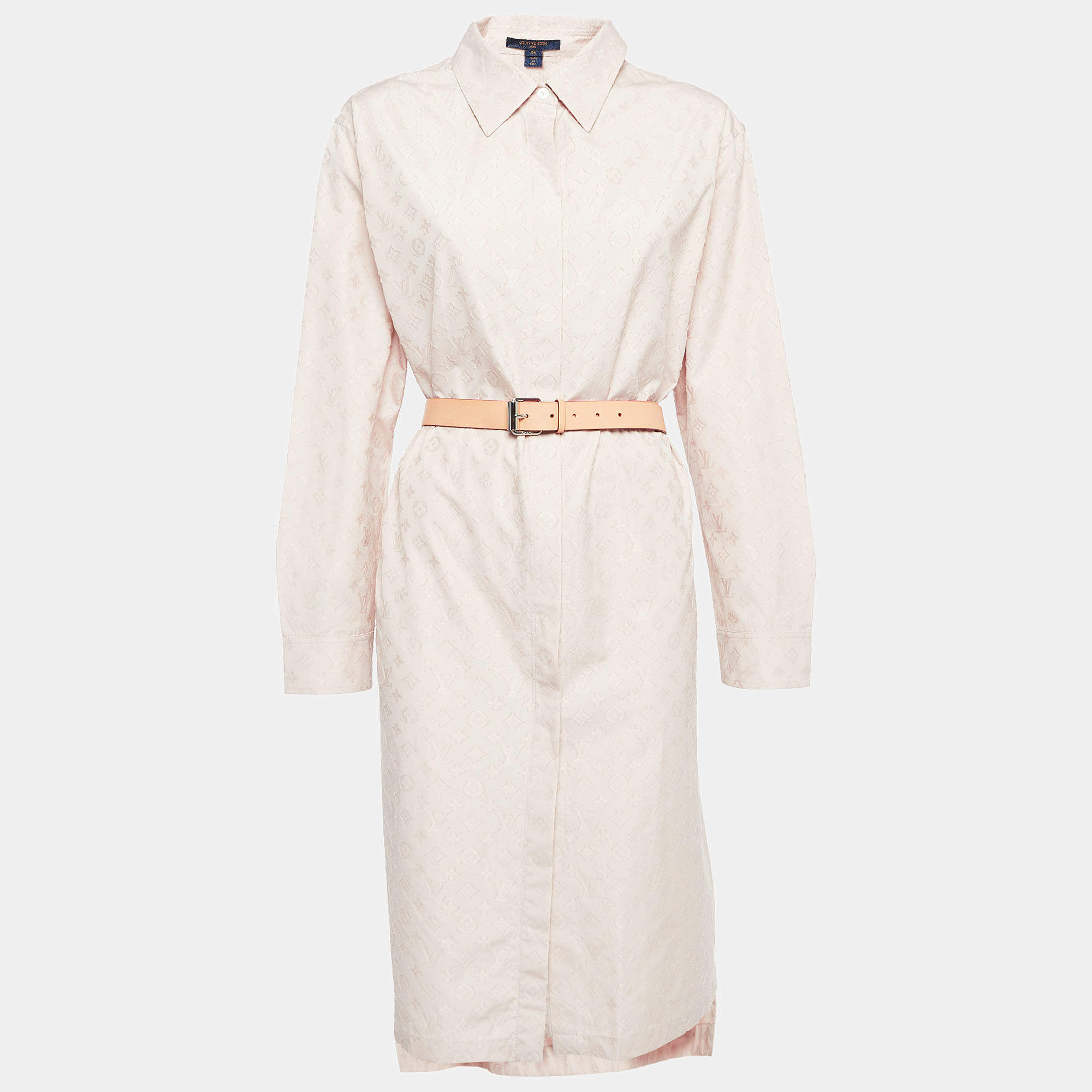 Pre Owned Louis Vuitton Beige Pink Monogram Jacquard Cotton Shirt Dress XL