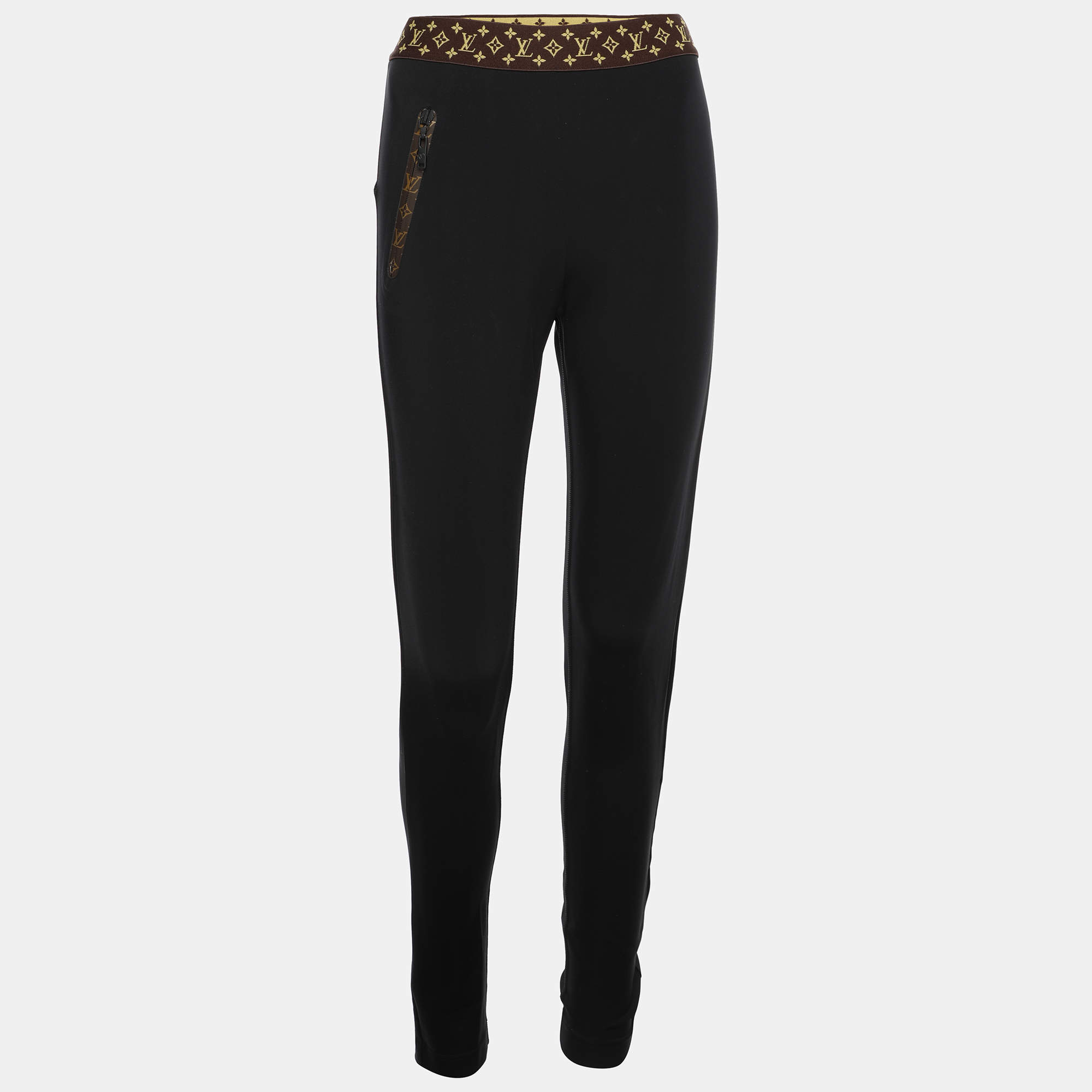 Pre Owned Louis Vuitton Black Jersey Monogram Elastic Belt Leggings S