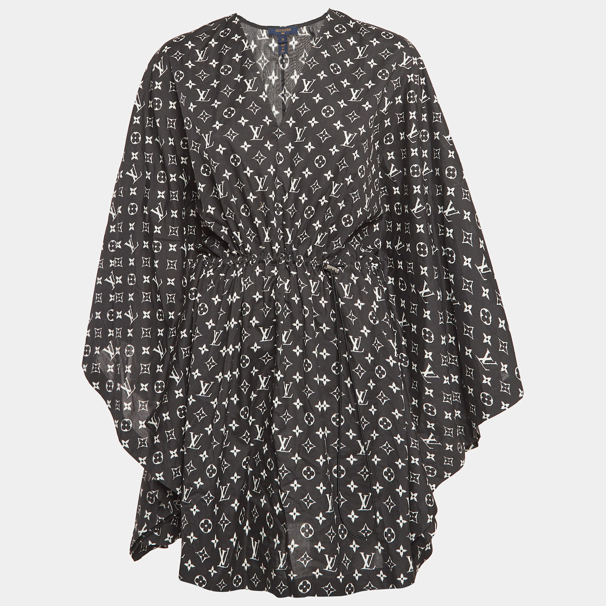 Louis Vuitton Black Monogram Cotton Kaftan Mini Dress S