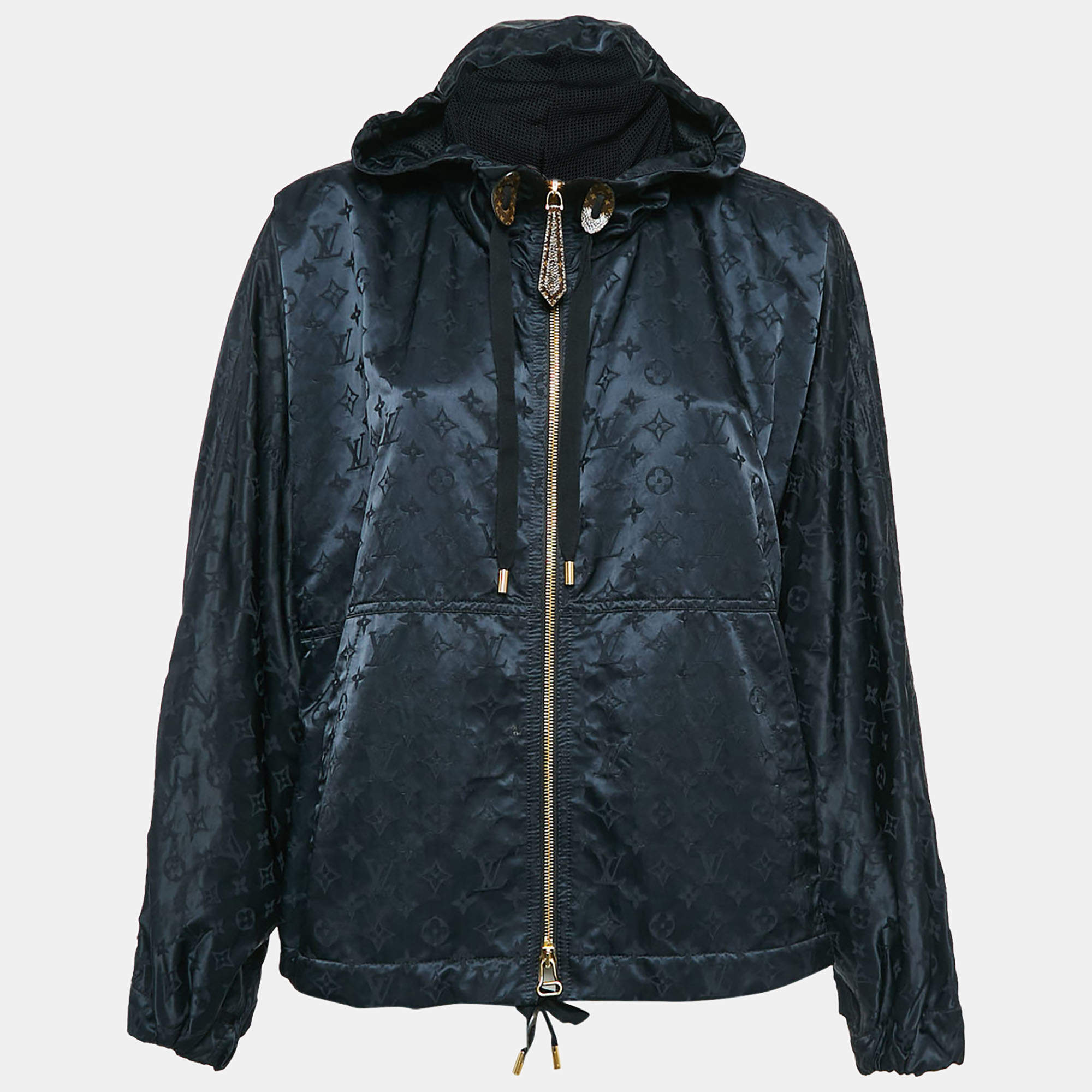 Pre Owned Louis Vuitton Black Monogram Synthetic Hooded Windbreaker M