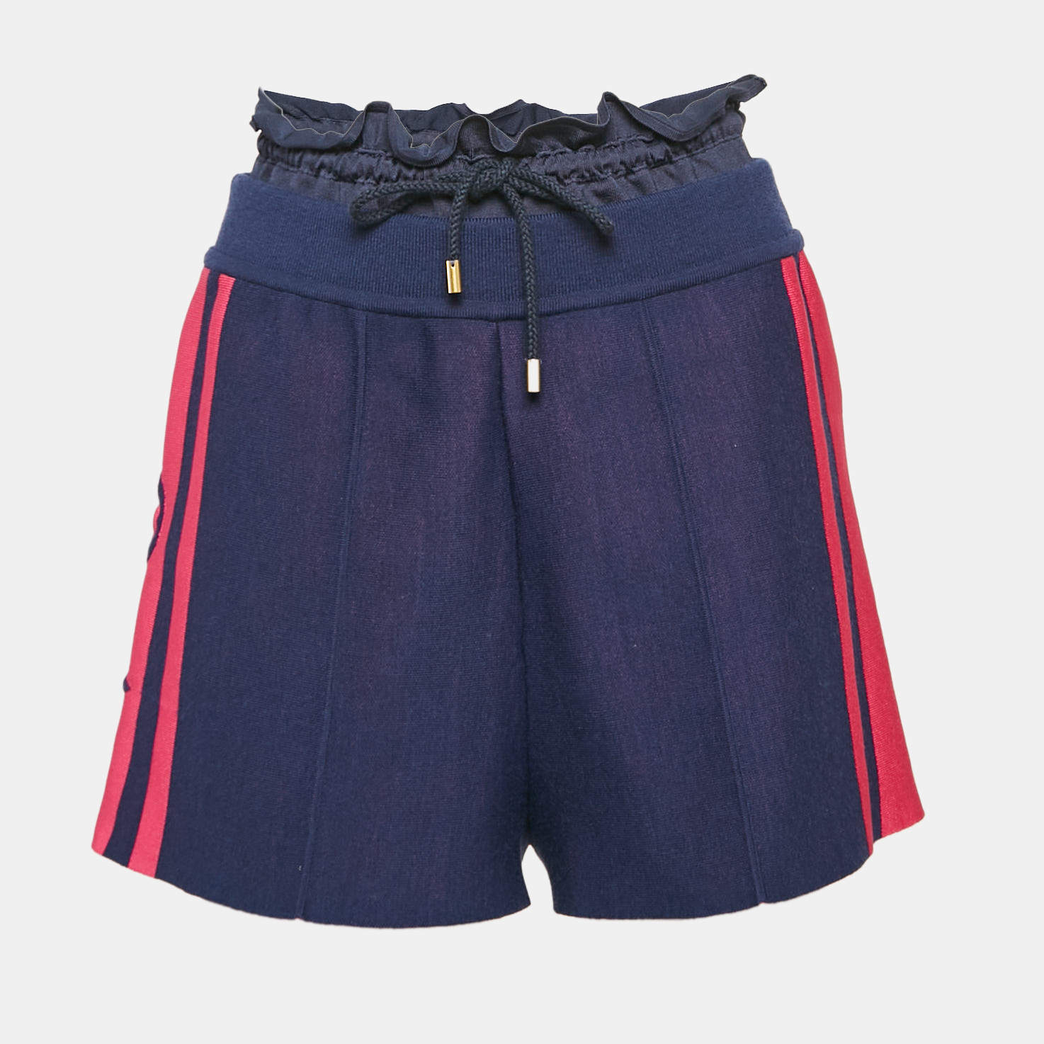 Louis Vuitton Blue Contrast Side Knit Ruffled Waist Shorts M