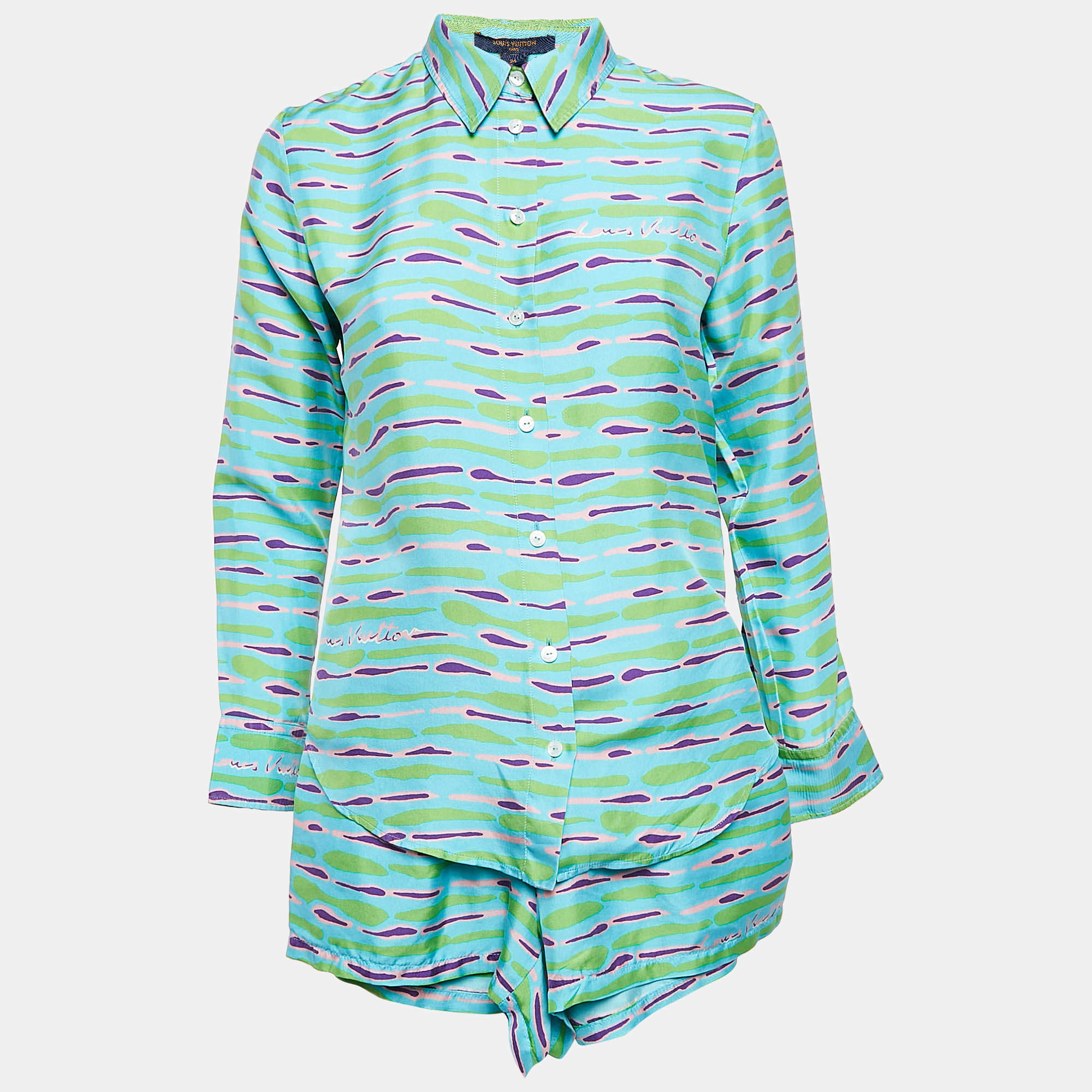 Louis Vuitton Blue Saturated Epi Print Silk Shirt and Shorts Set S