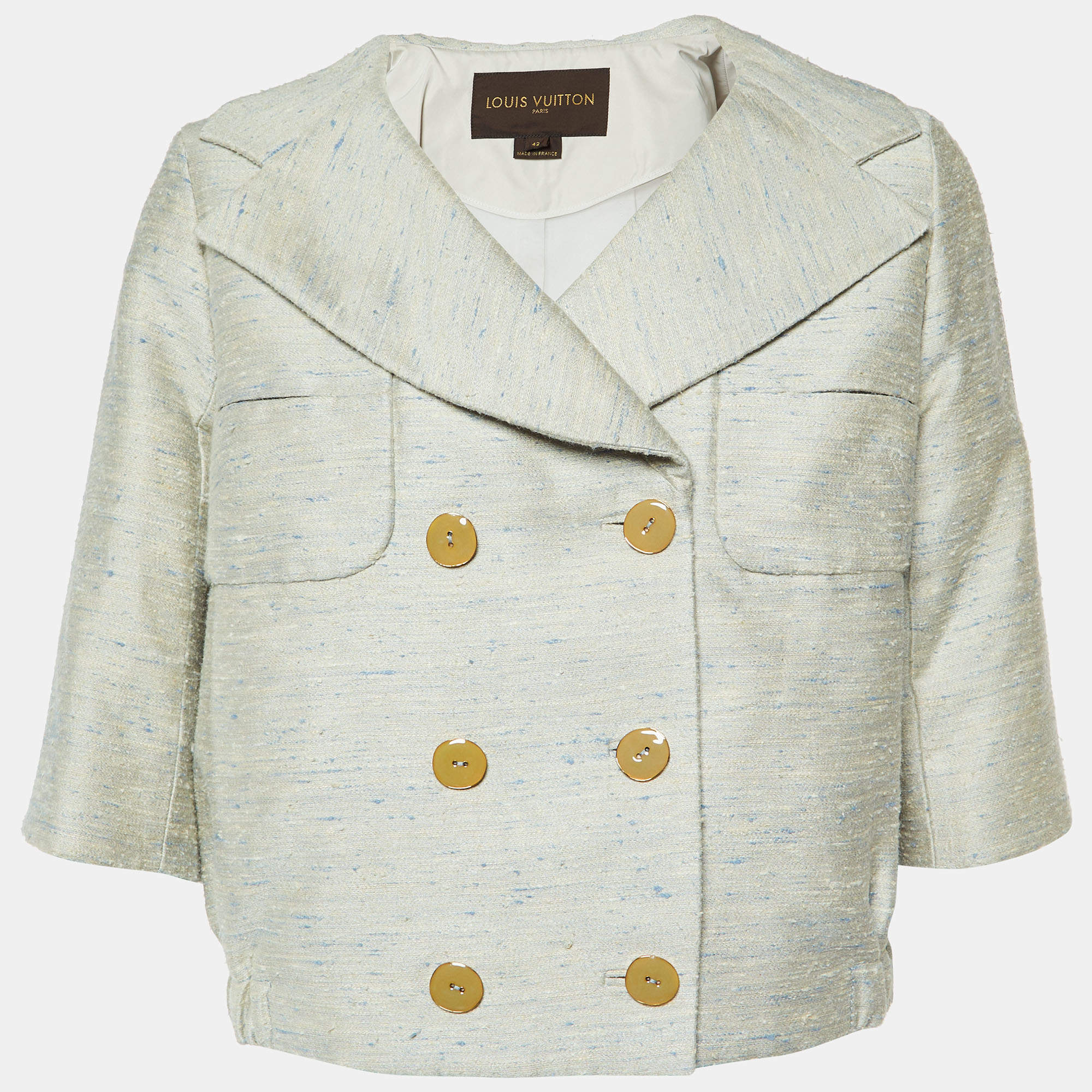 Louis Vuitton Pale Blue Textured Silk Short Jacket L