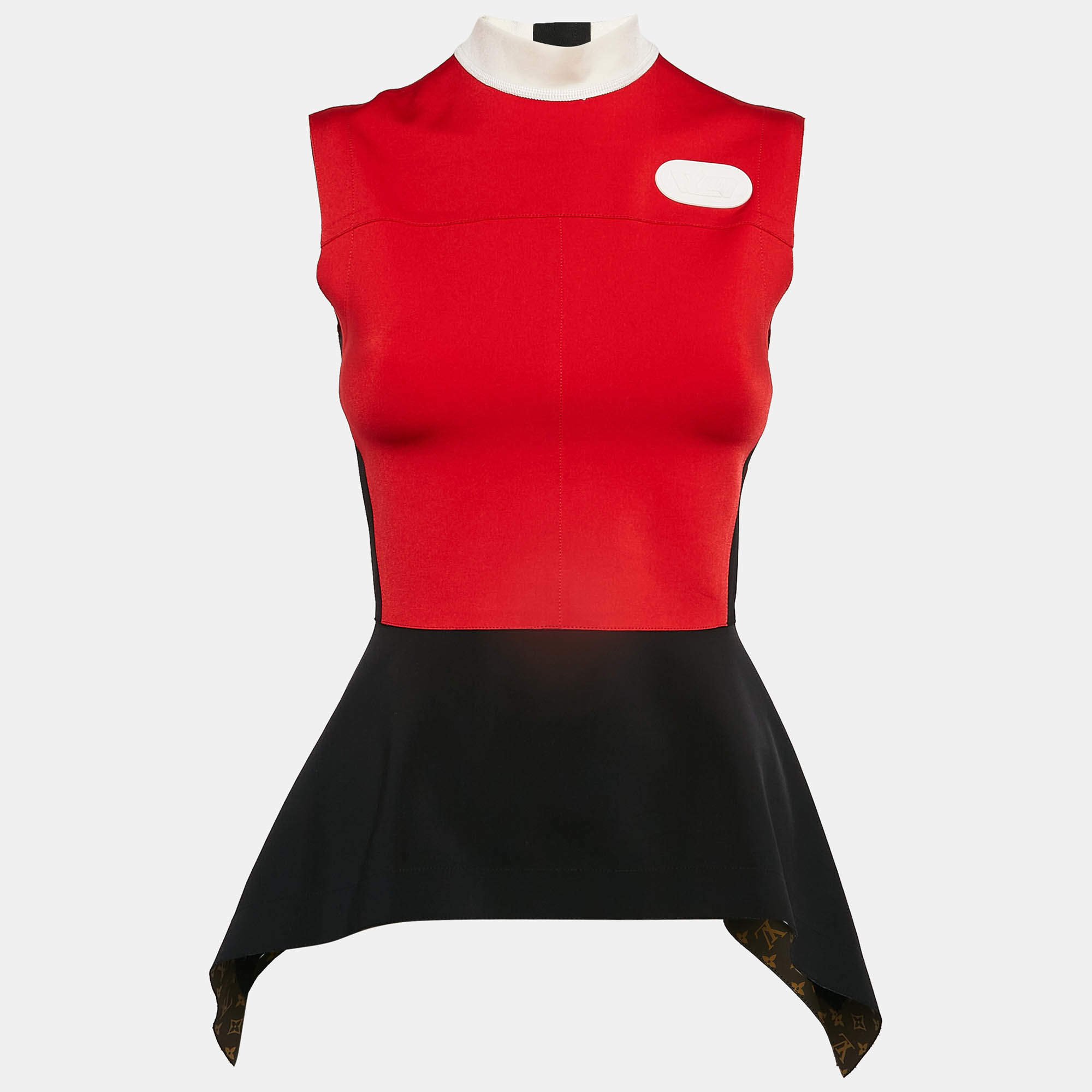 Louis Vuitton Red/Black Colorblocked Neoprene Flared Top S