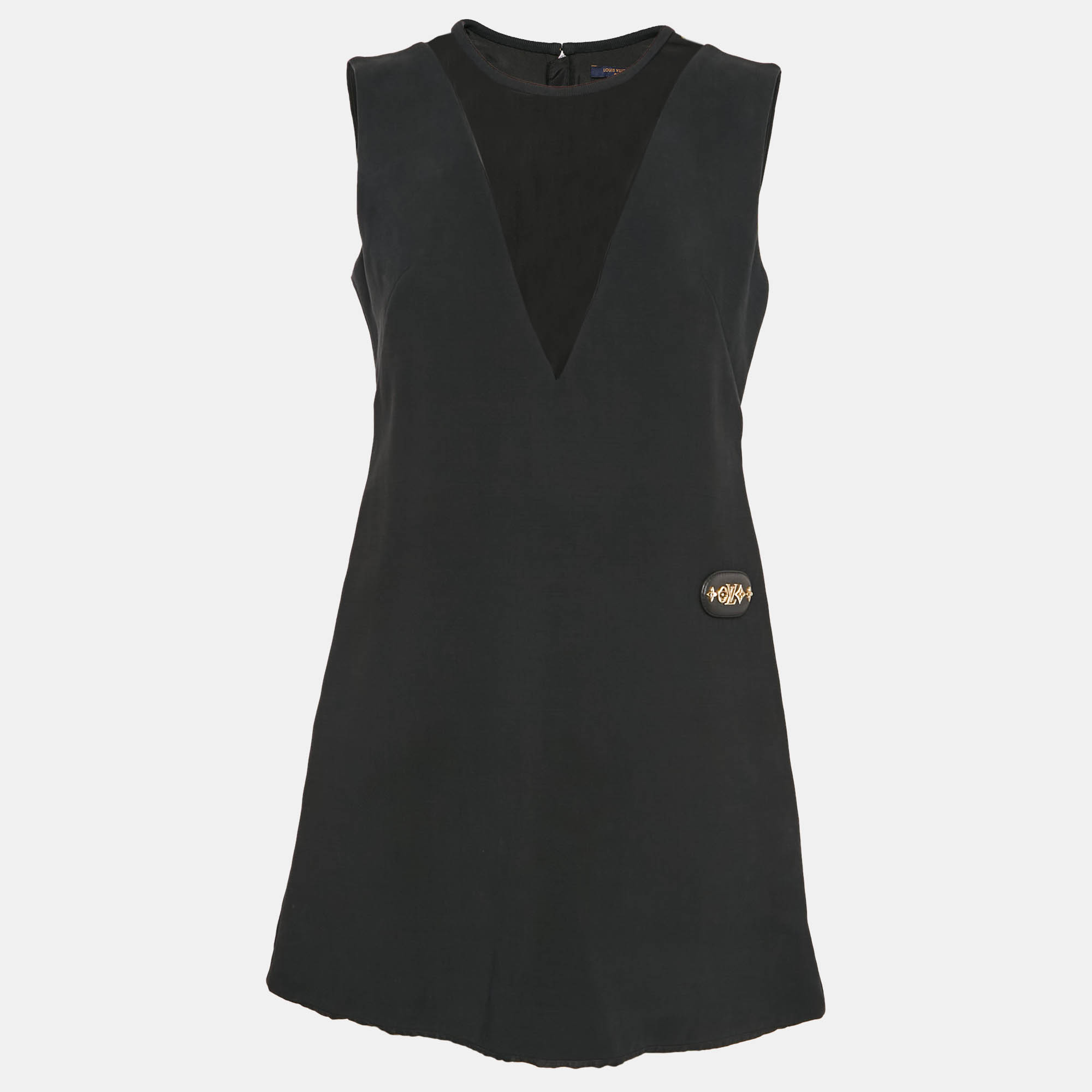 Pre Owned Louis Vuitton Black Silk Trim Wool Shift Mini Dress M