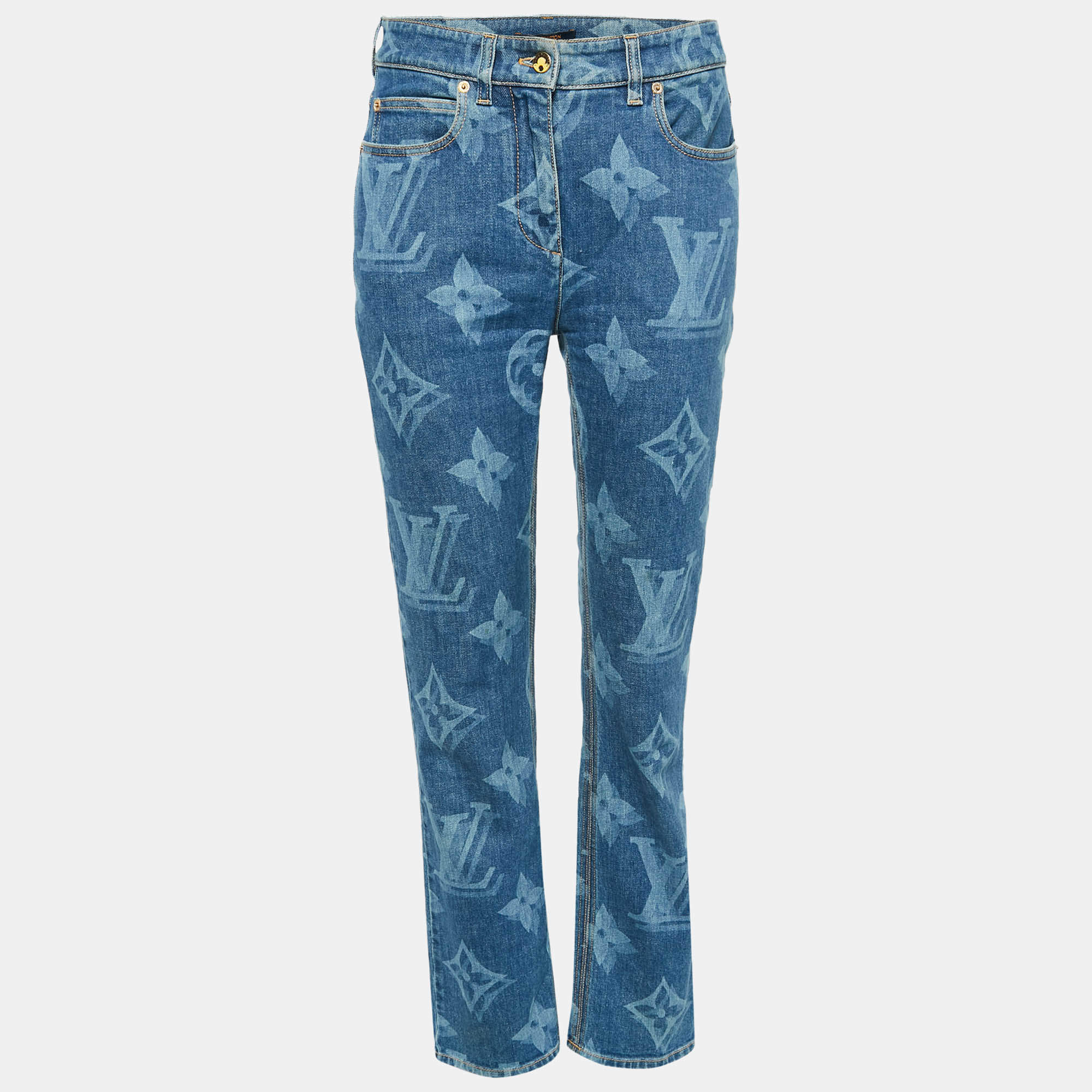 Louis Vuitton Blue Monogram Denim Straight Leg Jeans S Waist 28"