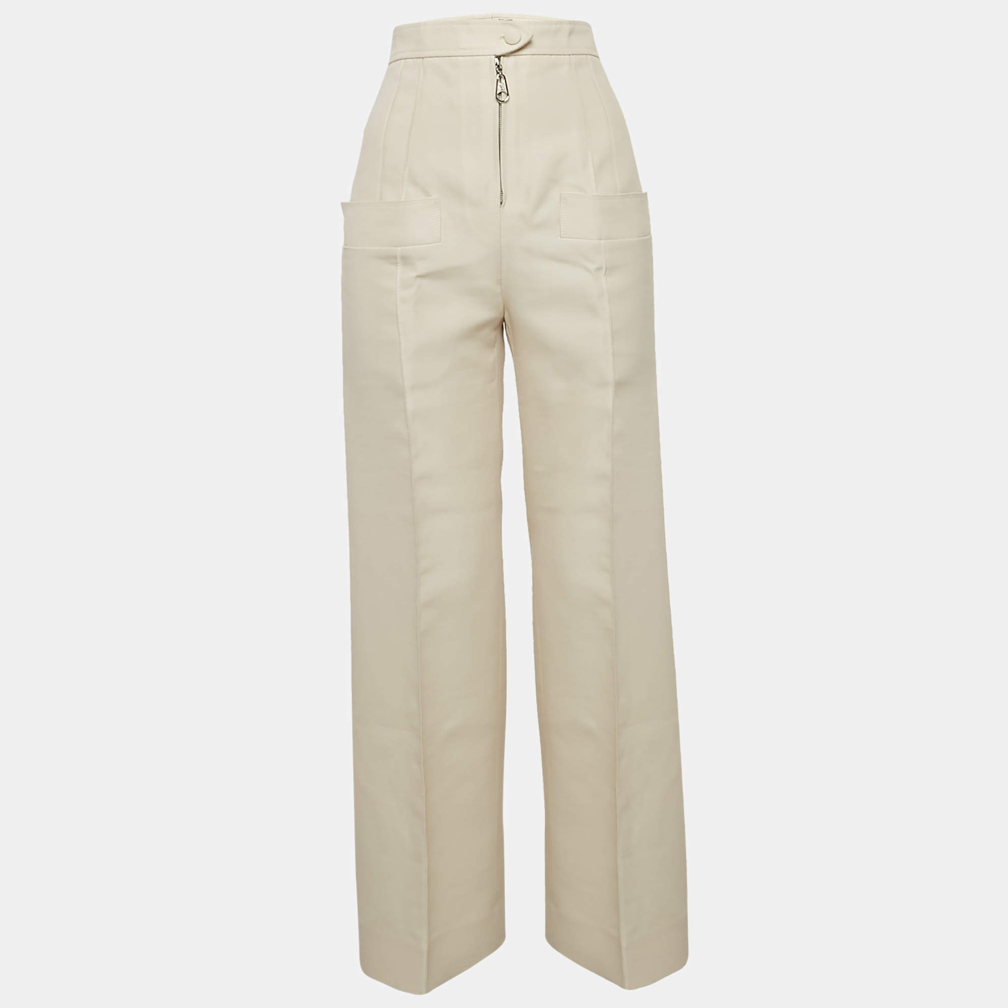 Louis Vuitton Cream Wool Blend Straight Leg Trousers S