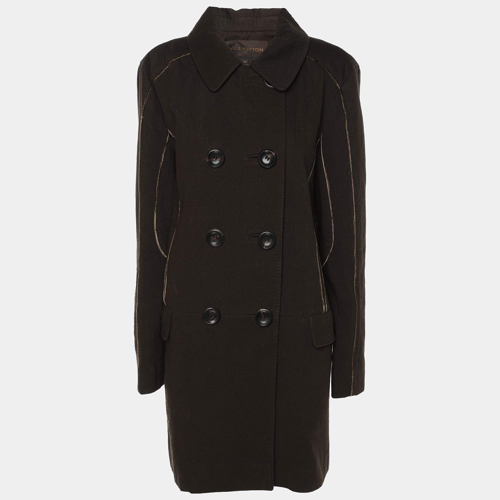 مملوكة مسبقًا Louis Vuitton Khaki Green Cotton Overcoat Jacket L