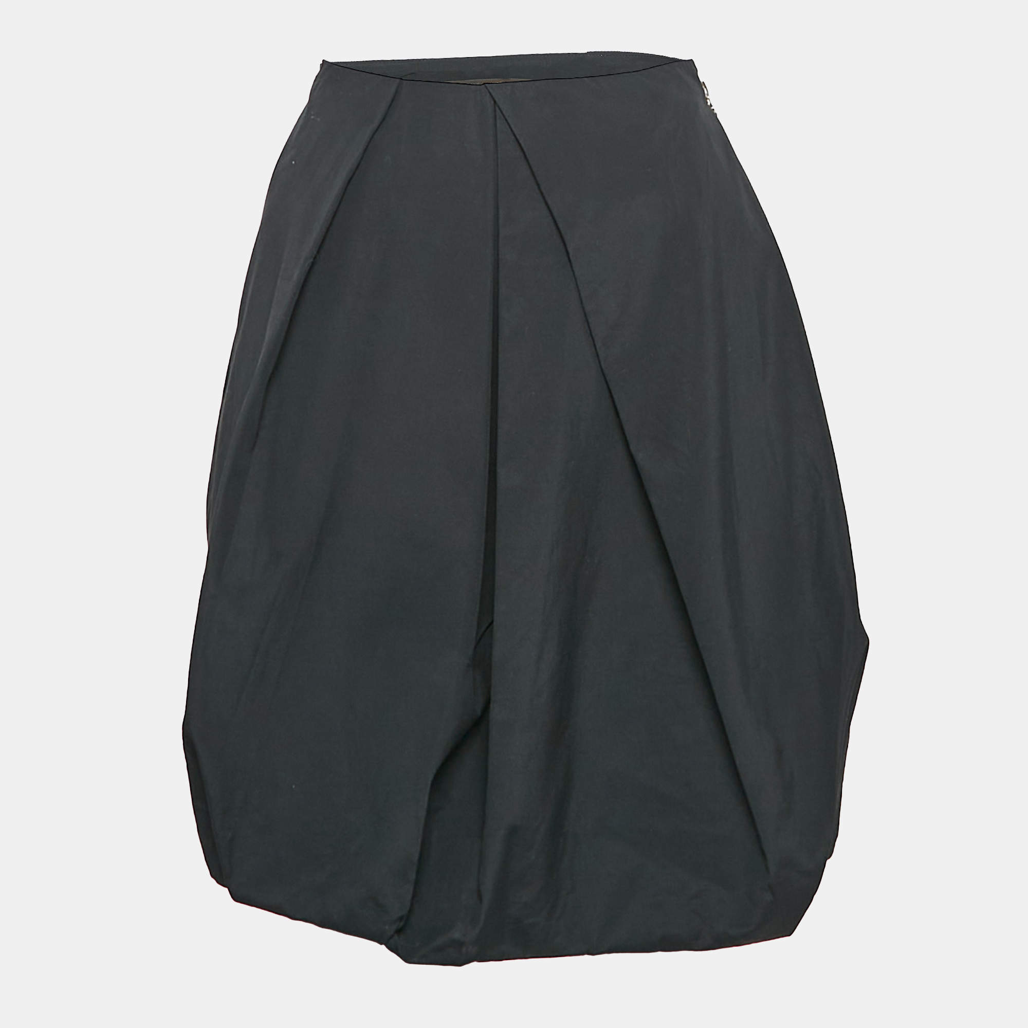 Louis Vuitton Black Cotton Pleated Knee Length Skirt S