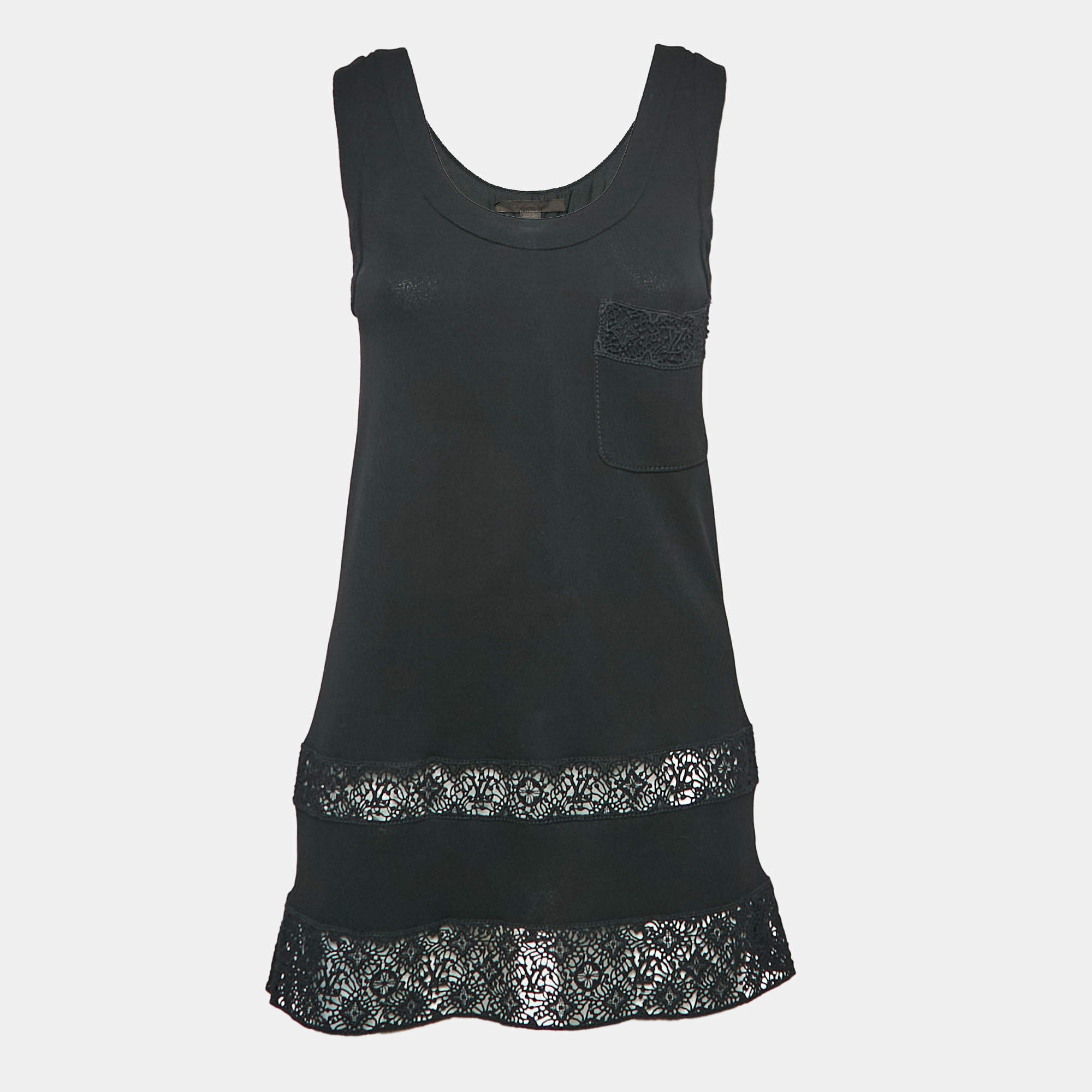 Pre Owned Louis Vuitton Black Lace Trim Jersey Tank Top S