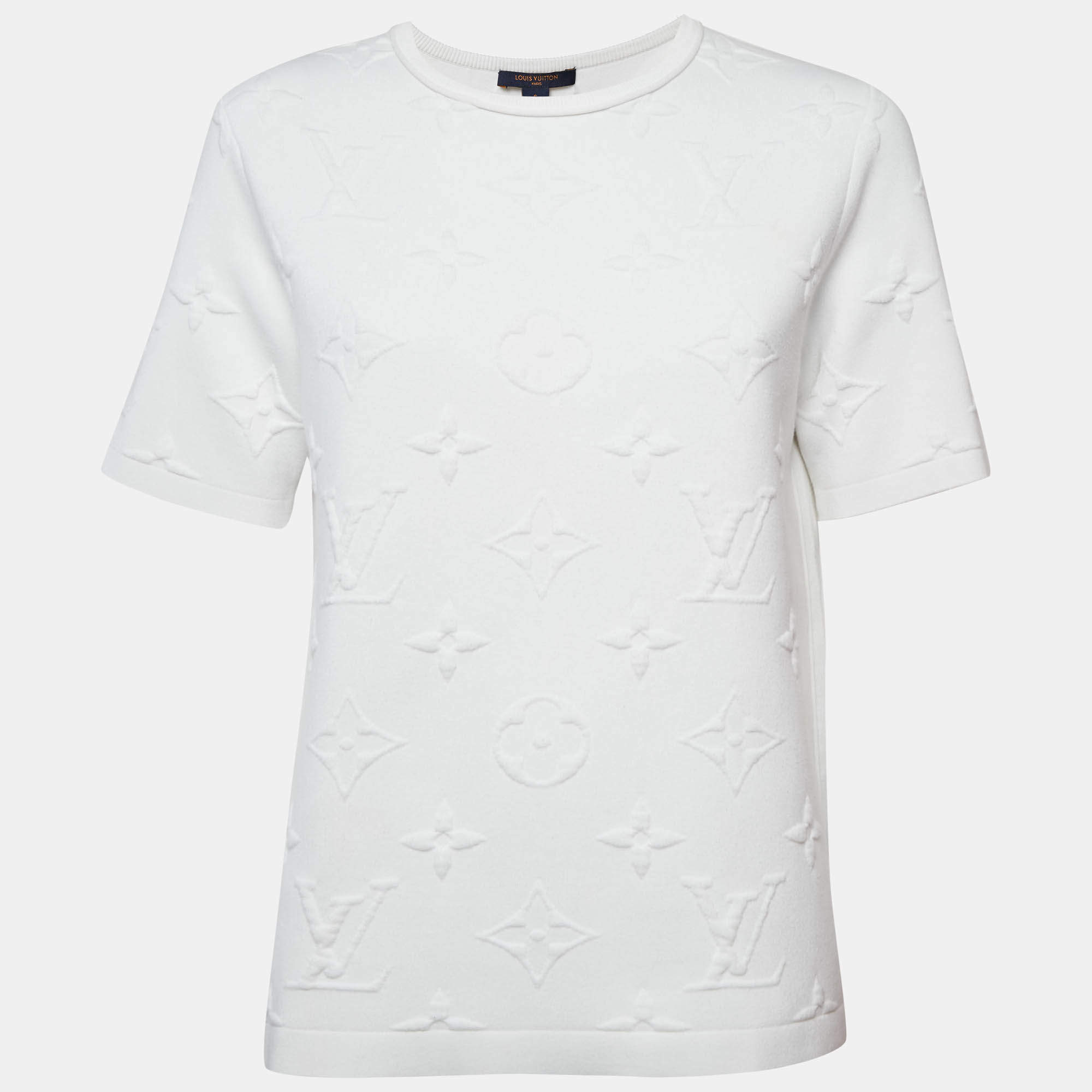 Louis Vuitton White Monogram Cotton Knit Crew Neck T-Shirt S