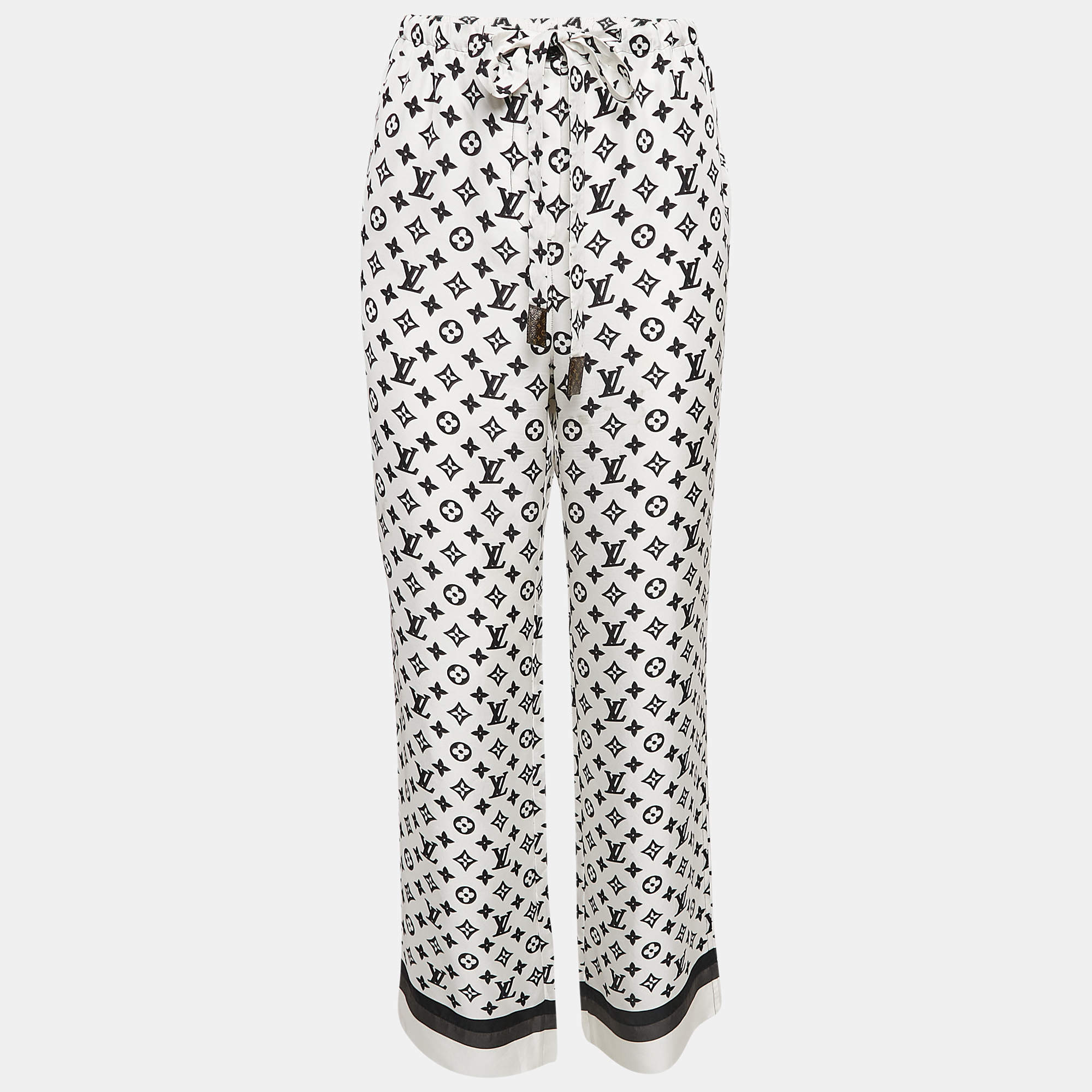 Louis Vuitton White 3D Monogram Print Silk Pajama Pants L