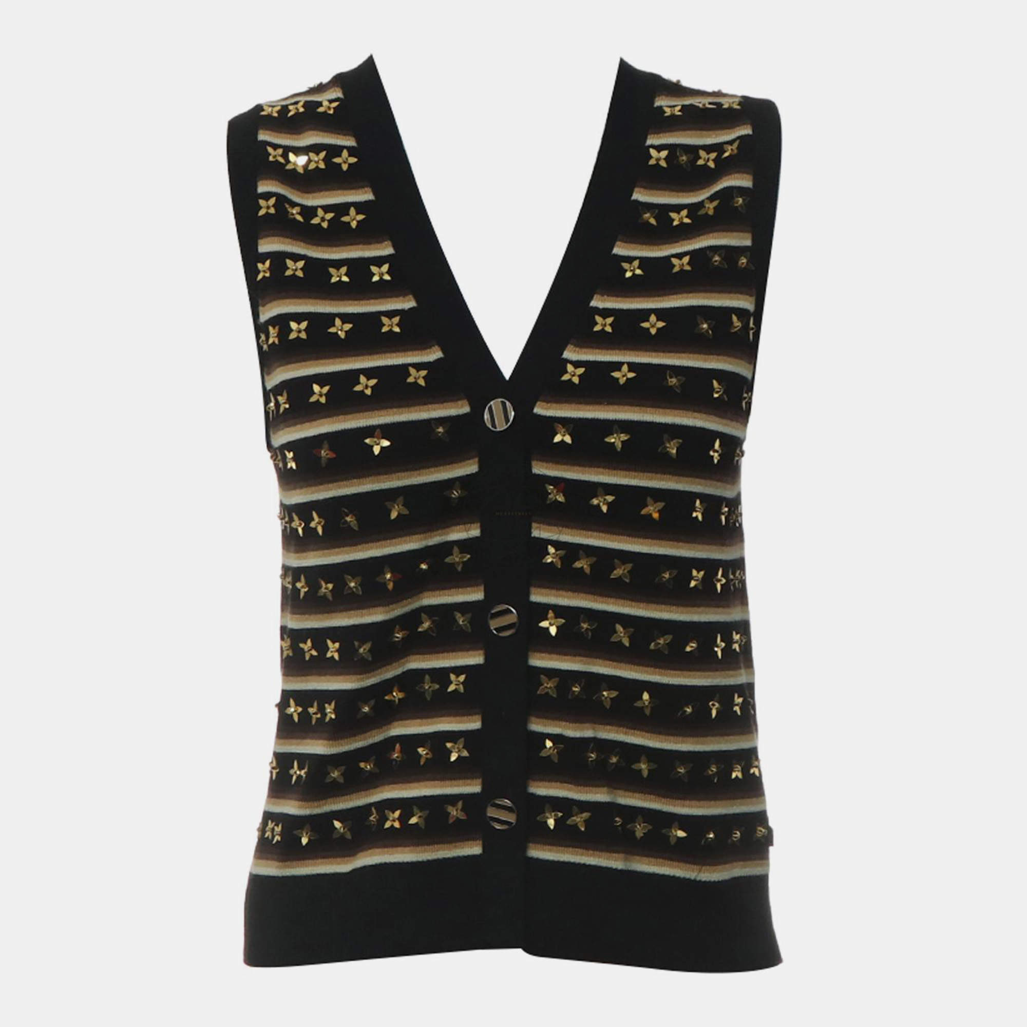 Pre Owned Louis Vuitton Knitted Stripe Quatrefoil Sequin Vest L