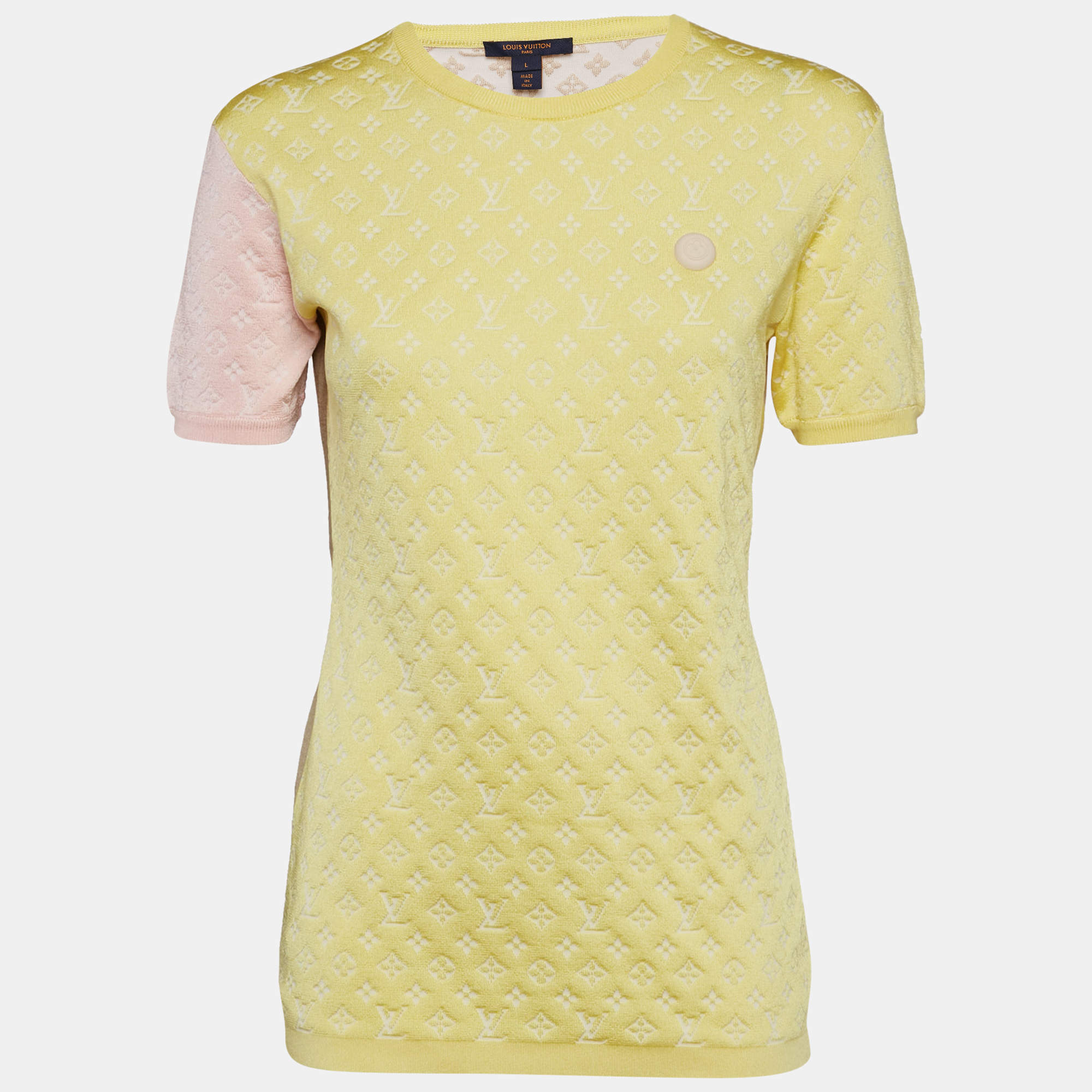 Louis Vuitton Multicolor Logo Jacquard Jersey T-Shirt L
