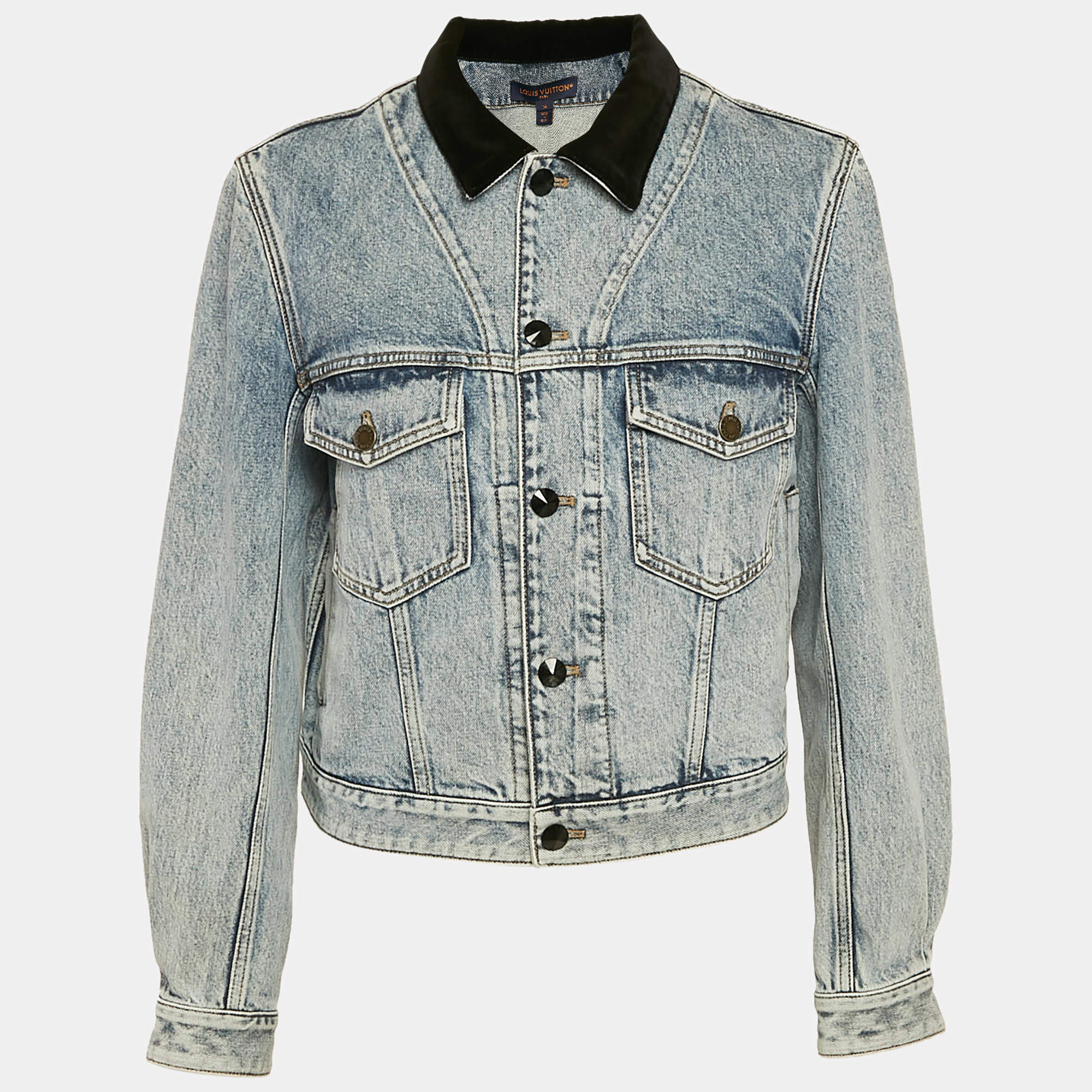 Louis Vuitton Blue Velvet Accent Denim Jacket S