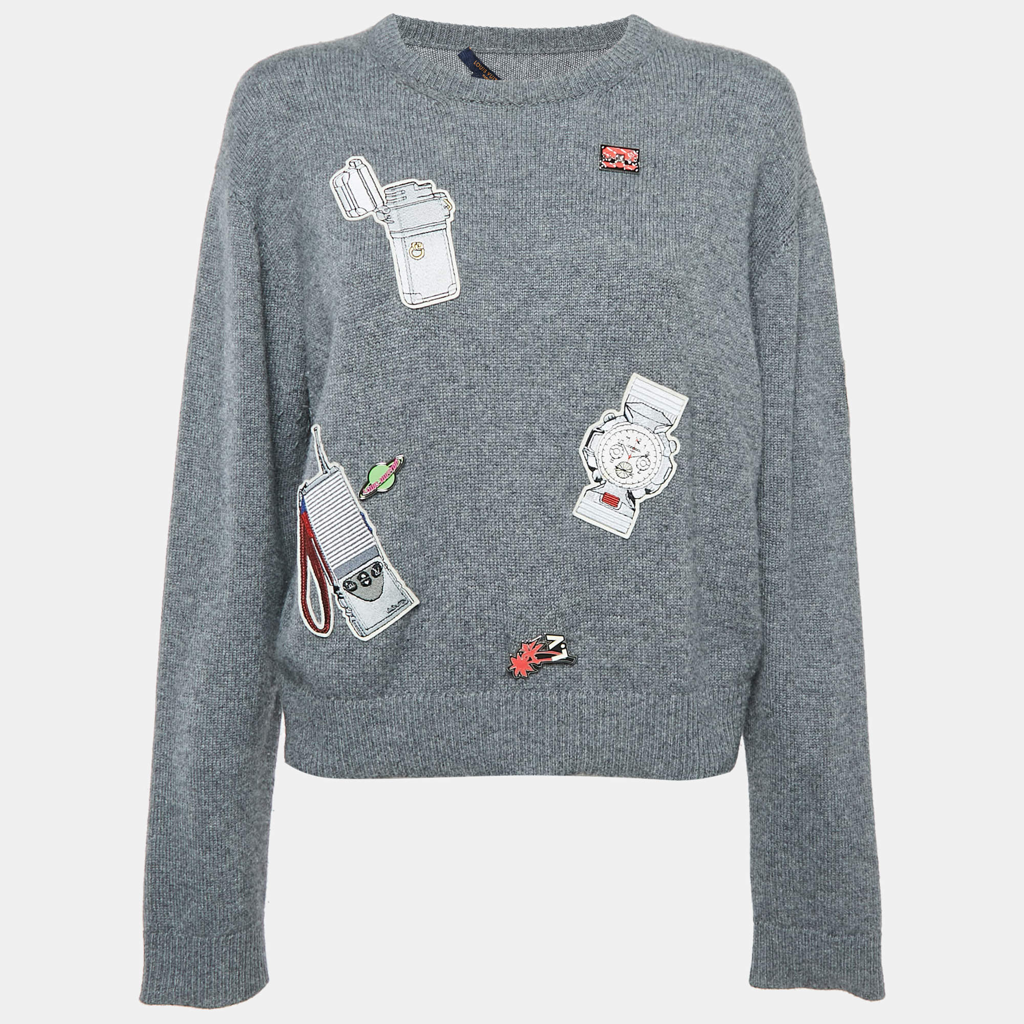 Louis Vuitton Grey Cashmere Patch Detail Sweater M