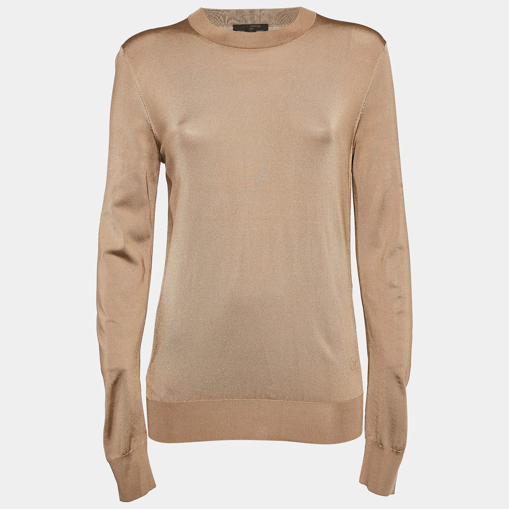 Pre Owned Louis Vuitton Beige Silk Blend Sweatshirt S