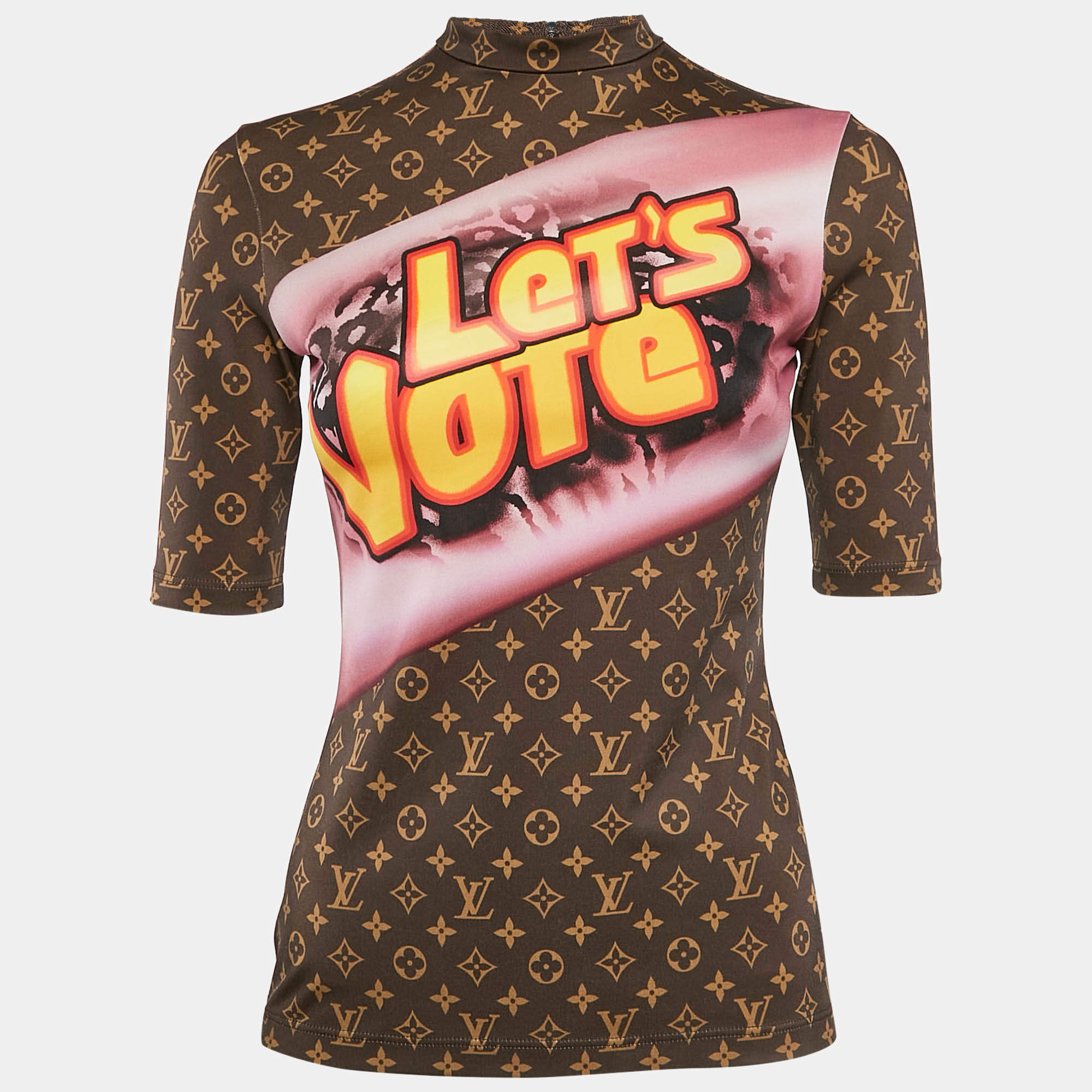 Louis Vuitton Brown Monogram Graphic Print Jersey Top XS