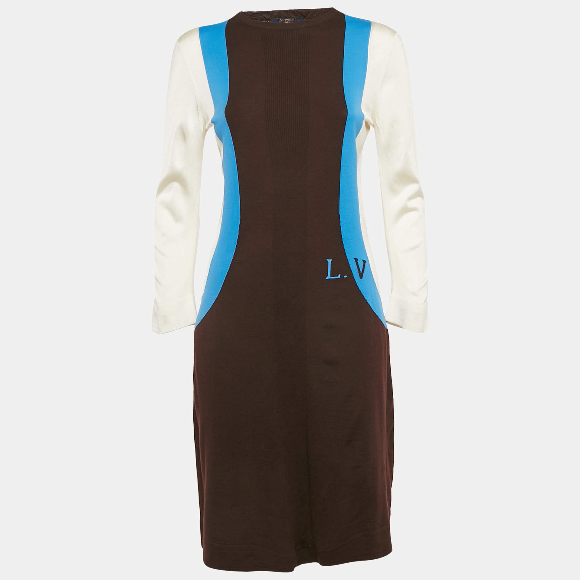 Pre Owned Louis Vuitton Multicolor Wool Blend Jersey Mini Dress L