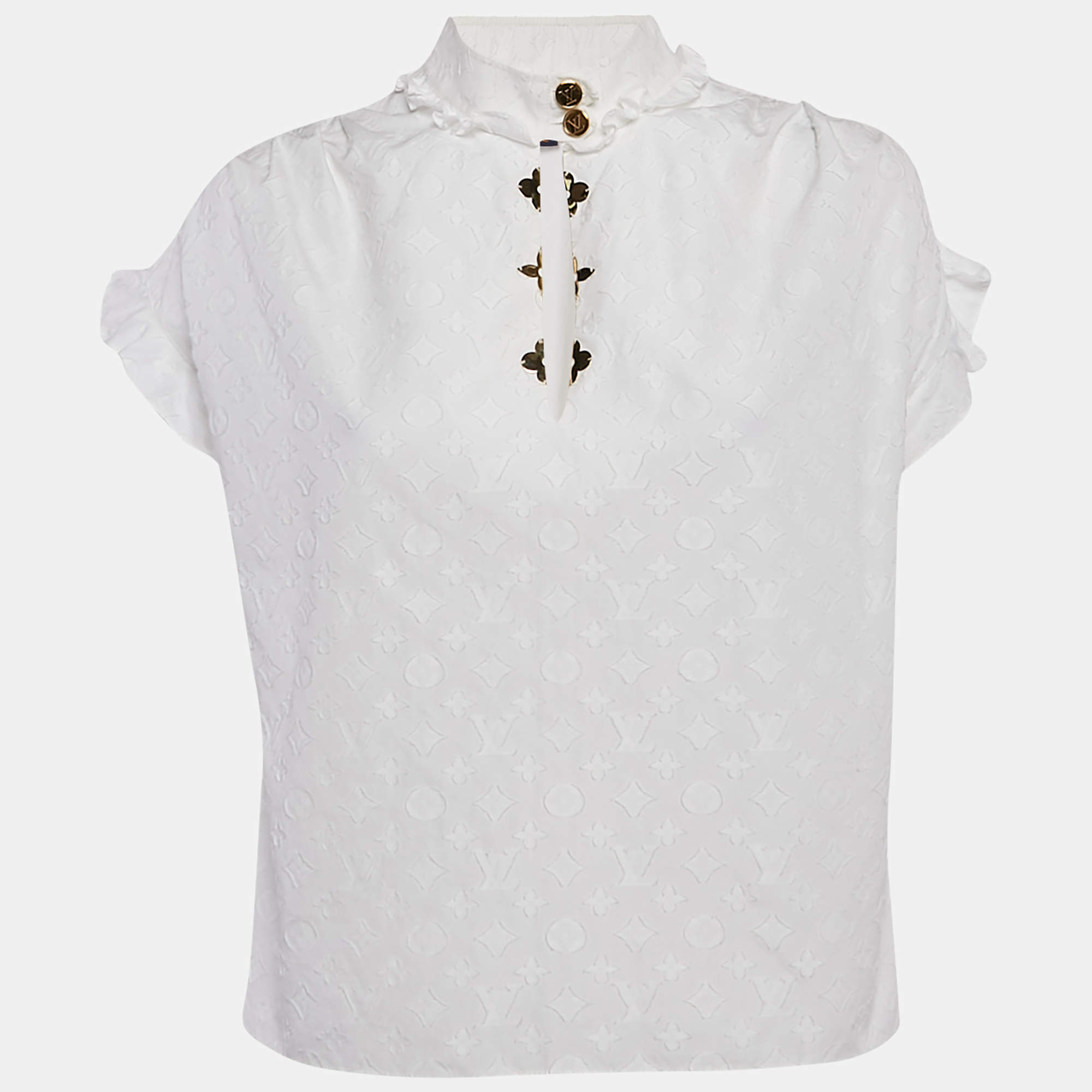 Pre Owned Louis Vuitton White Fil Coupe Cotton Top M