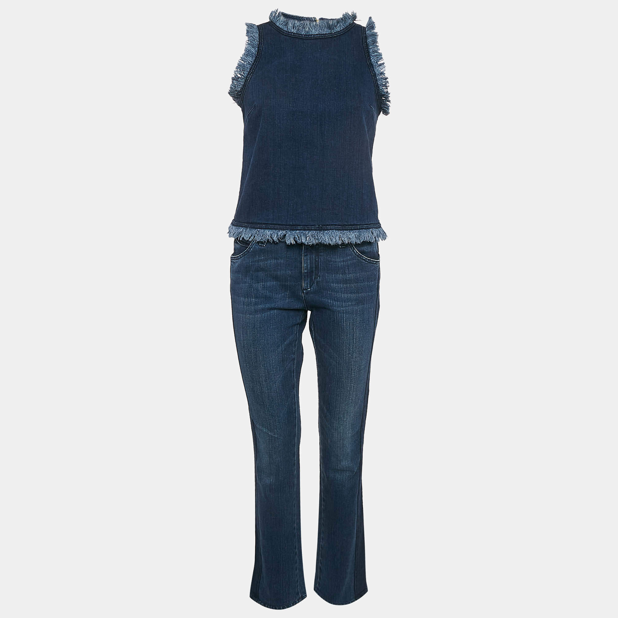 Louis Vuitton Blue Denim Frayed Top and Jeans Set M